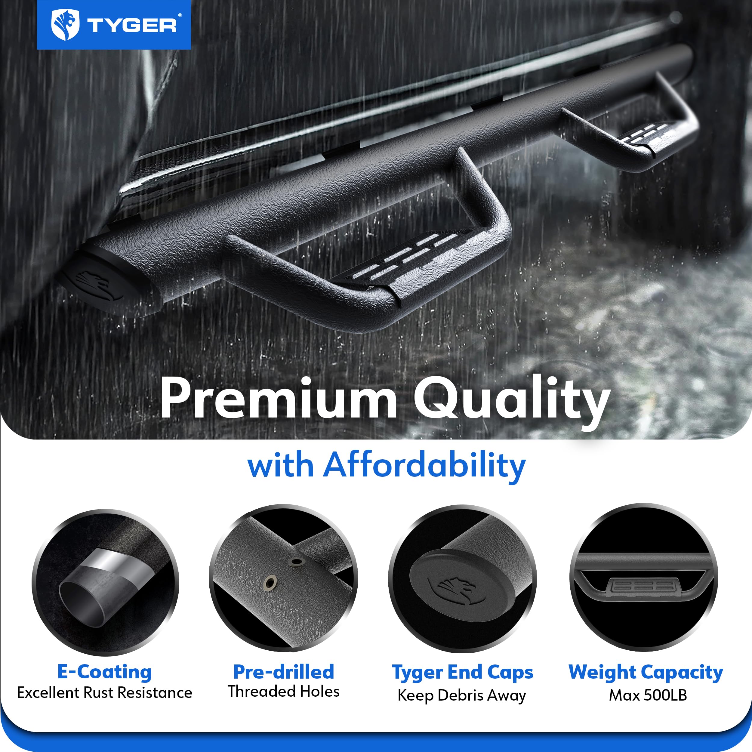 Tyger Auto Running Boards Tyger Access Compatible with 2019-2026 Ram 1500 (Not Fit 19-24 Classic) | Quad Cab | TG-AS2D24037 | Textured Black Drop Step Rail