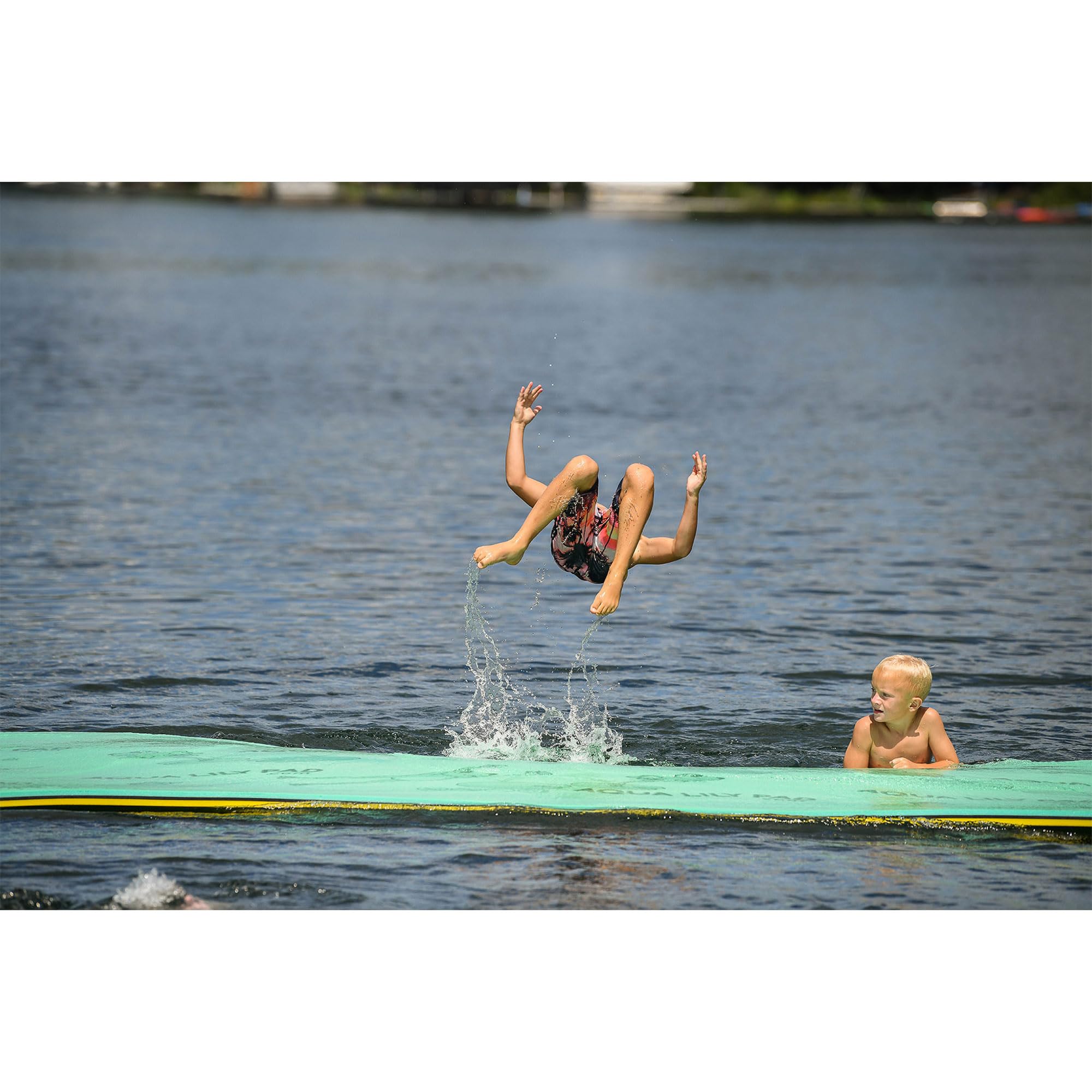 Aqua Lily Pad Floating Mat, Foam Lake Float with Duracore, 6’ x 15’, Yellow/Green