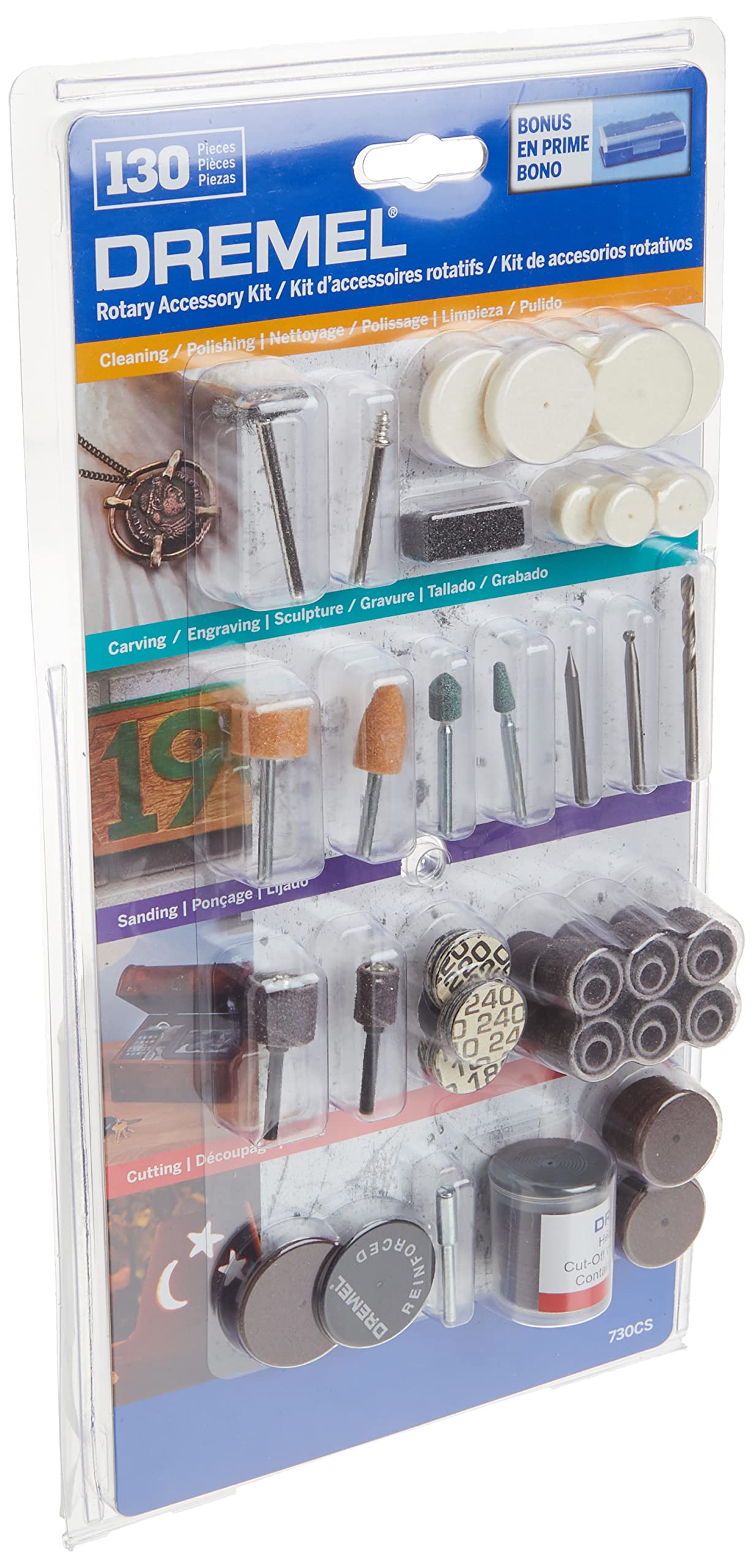 Dremel 730CS 13-Piece Rotary Tool Accessory Kit Maker - Includes Carving Bits, Drill Bits, Sanding Drums and Discs, Grinding Stones, Buffing Wheels, Cutting Discs, and a Storage Case