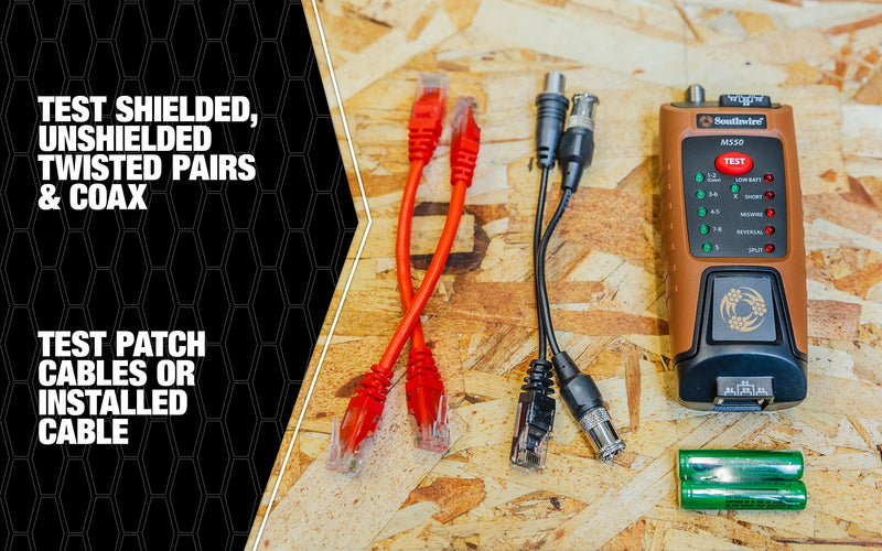 M550 Southwire Continuity Tester for Data & Coax - Detects Opens, Shorts, Miswires, & Split Pairs - Tests Shielded & Unshielded Cables - Rugged Design