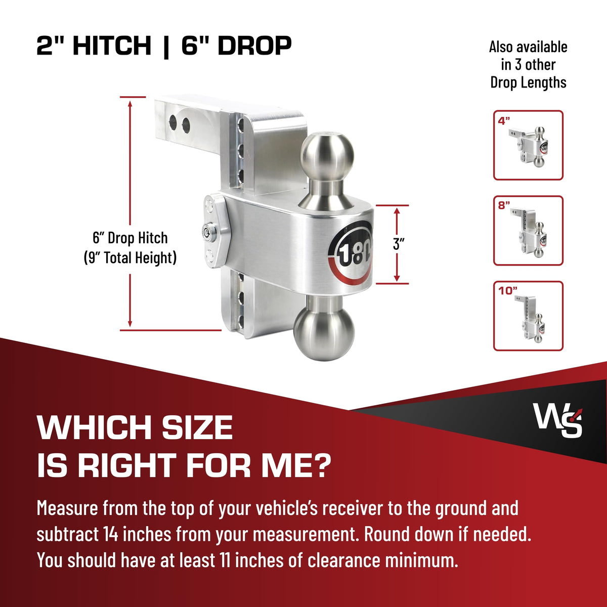 Weigh Safe Adjustable Trailer Hitch Ball Mount - 6" Hitch Adjustable Drop for 2" Receiver - Premium Heavy Duty Aluminum Trailer Tow Hitch w/ Stainless Steel Tow Balls (2" & 2 5/16") - 12,500 lbs GTW