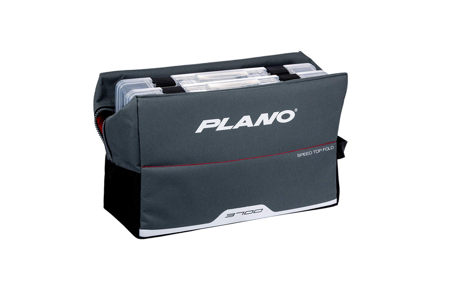 Plano 3700 Weekend Series Fold-Down Speedbag, Gray Fabric, Includes 2 3700 Stowaway Utility Boxes, Fishing Tackle Soft Storage Bag, MOLLE Attachment Panel