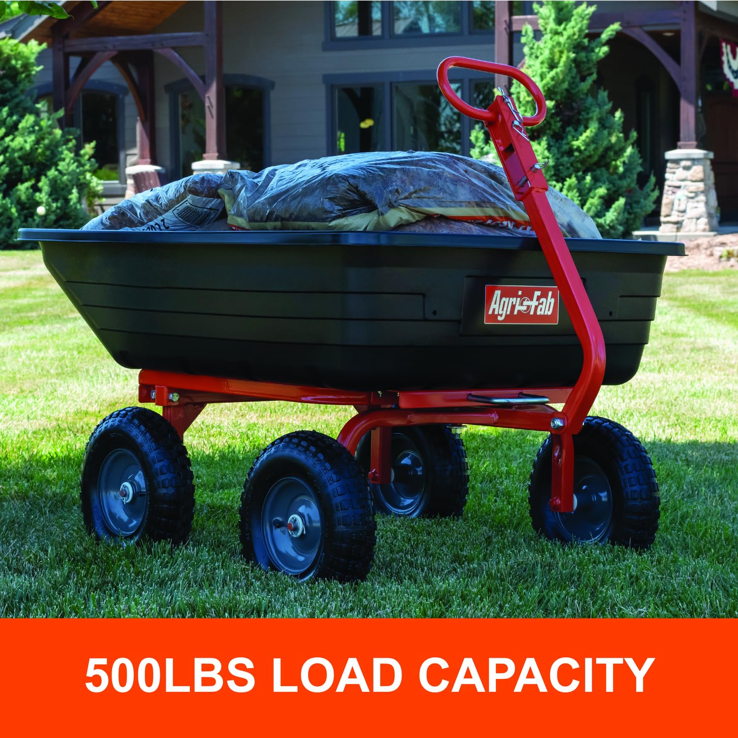 4-Wheel Agri-Fab 45-0594 Poly Convertible Pull/Tow Garden Dump Cart 1,200lb Tow Capacity Black