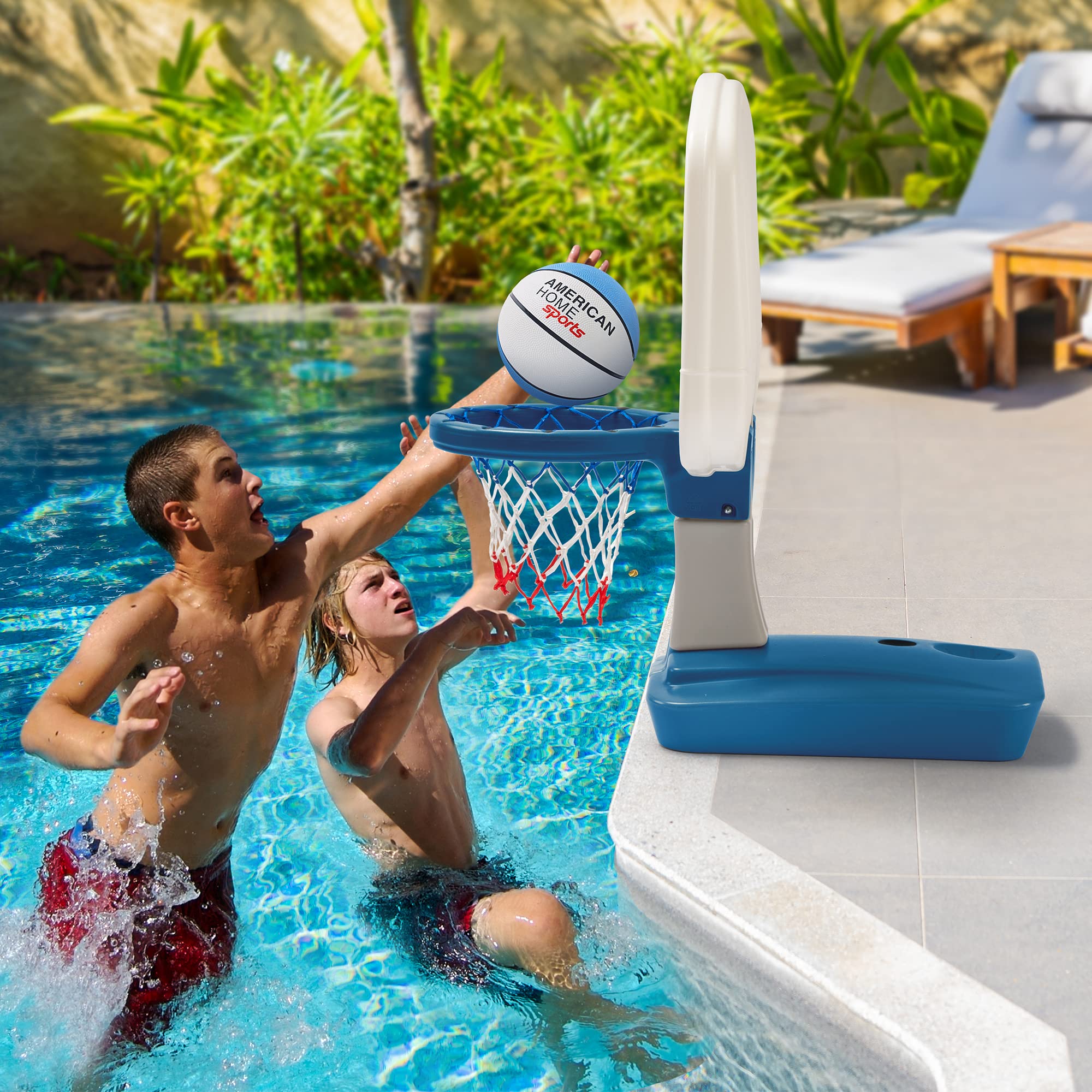 Simplay3 Basketball Hoop Pooltime Game Set for Swimming Pools, Includes Ball, Pump and Net- Blue, Ages 8+, Made in The USA