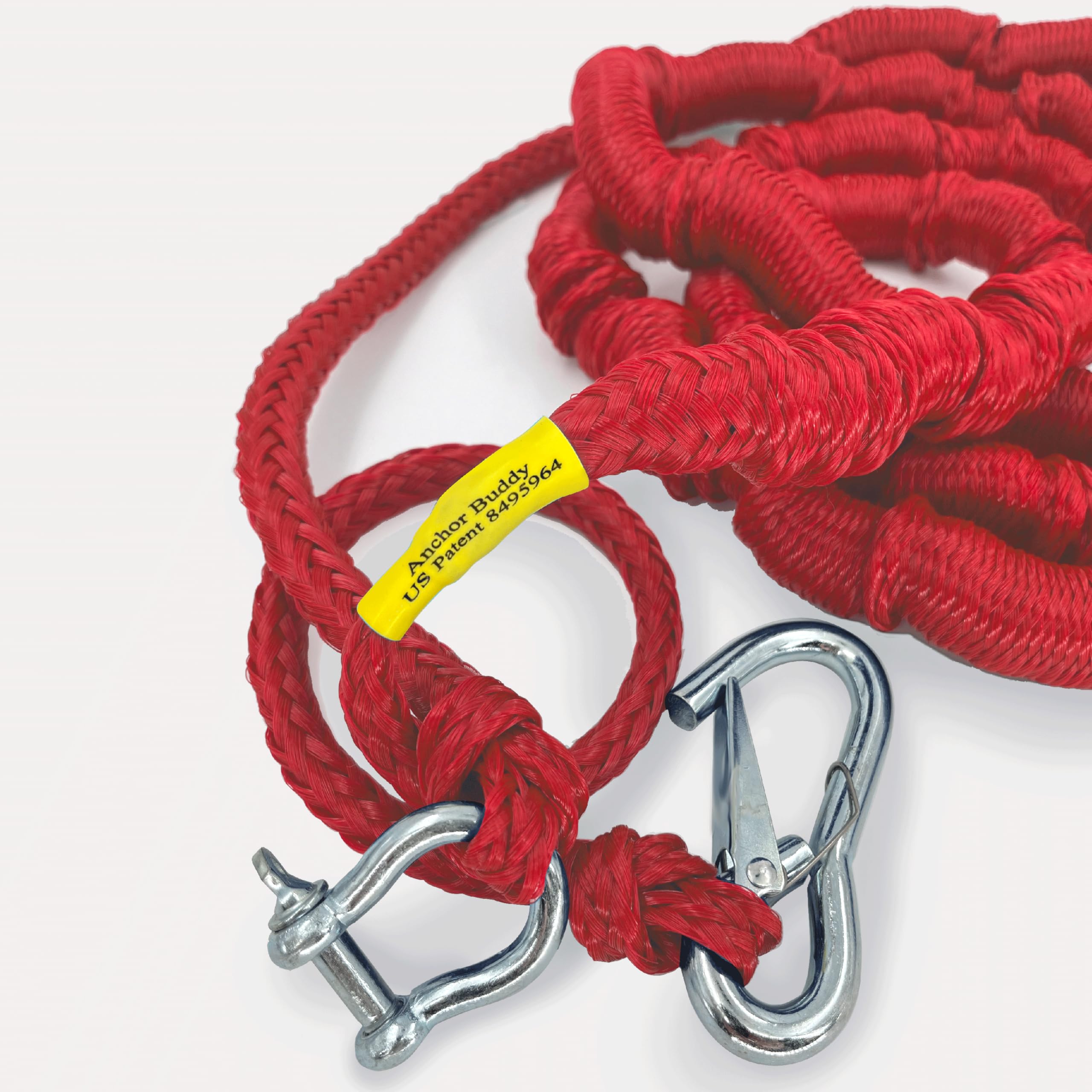 The Original Greenfield Anchor Buddy, Bungee Anchor Rope for Boats. 14ft to 50ft Stretch. Elastic Snubber Line. (Red)