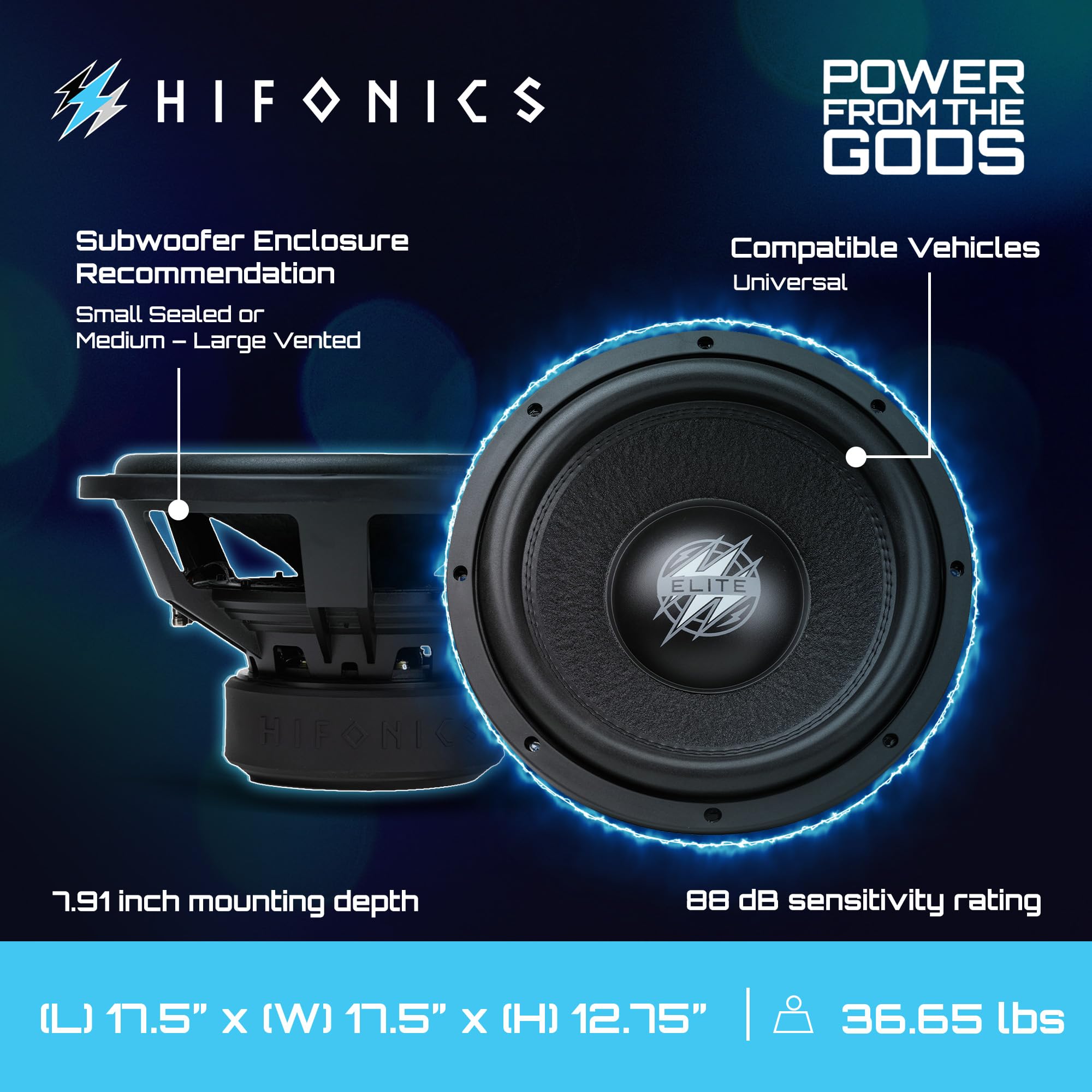 15 Inch Hifonics Elite Car Mount Subwoofer with Dual 4 Ohm Voice Coil Speaker 3000 Watt Peak Power Mobile Amplifier System, Black