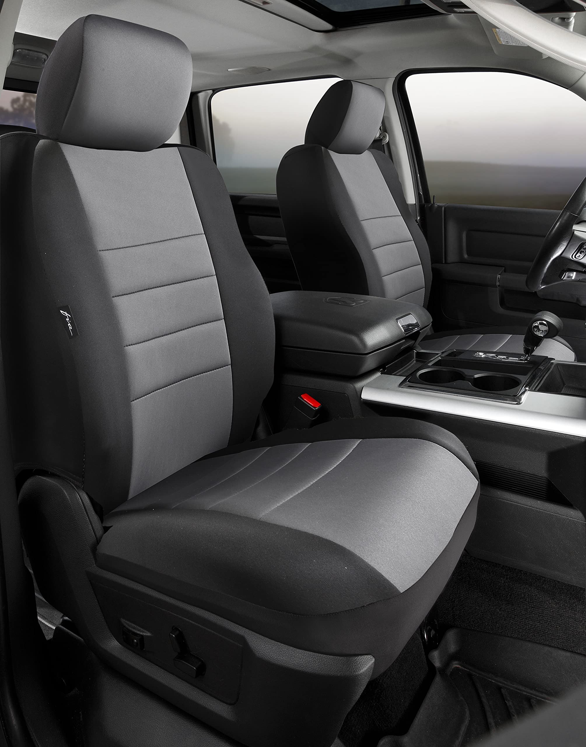Gray FIA NP98-40 Custom Fit Front Seat Cover Bucket Seats - Neoprene (Black w/Gray Center Panel)