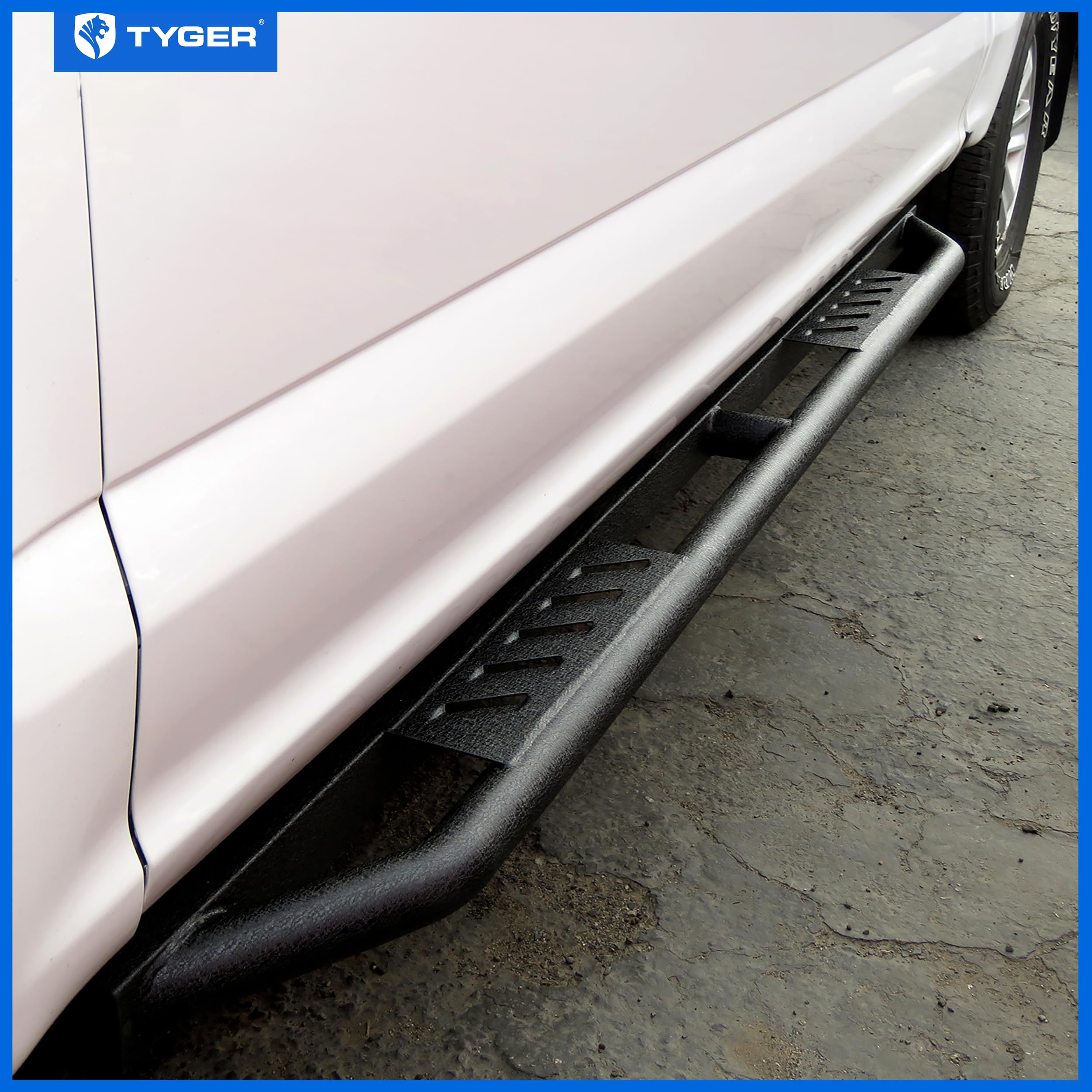 Tyger Auto Trax Side Steps Compatible with 2015-2026 F-150 Ford; 2022-2026 F-150 Lightning; 2017-2026 F-250 F-350 SD | Supercrew Cab | TG-TX7F29458 | Textured Black Rail Running Board