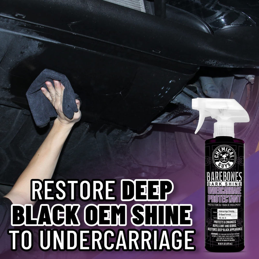 Chemical Guys Premium Bare Bones Dark Shine Spray - For Undercarriage, Wheel Wells & Trim - Deep Black Finish, Non-Greasy, Safe for Cars, Trucks, SUVs, RVs - 128 oz (1 Gallon)