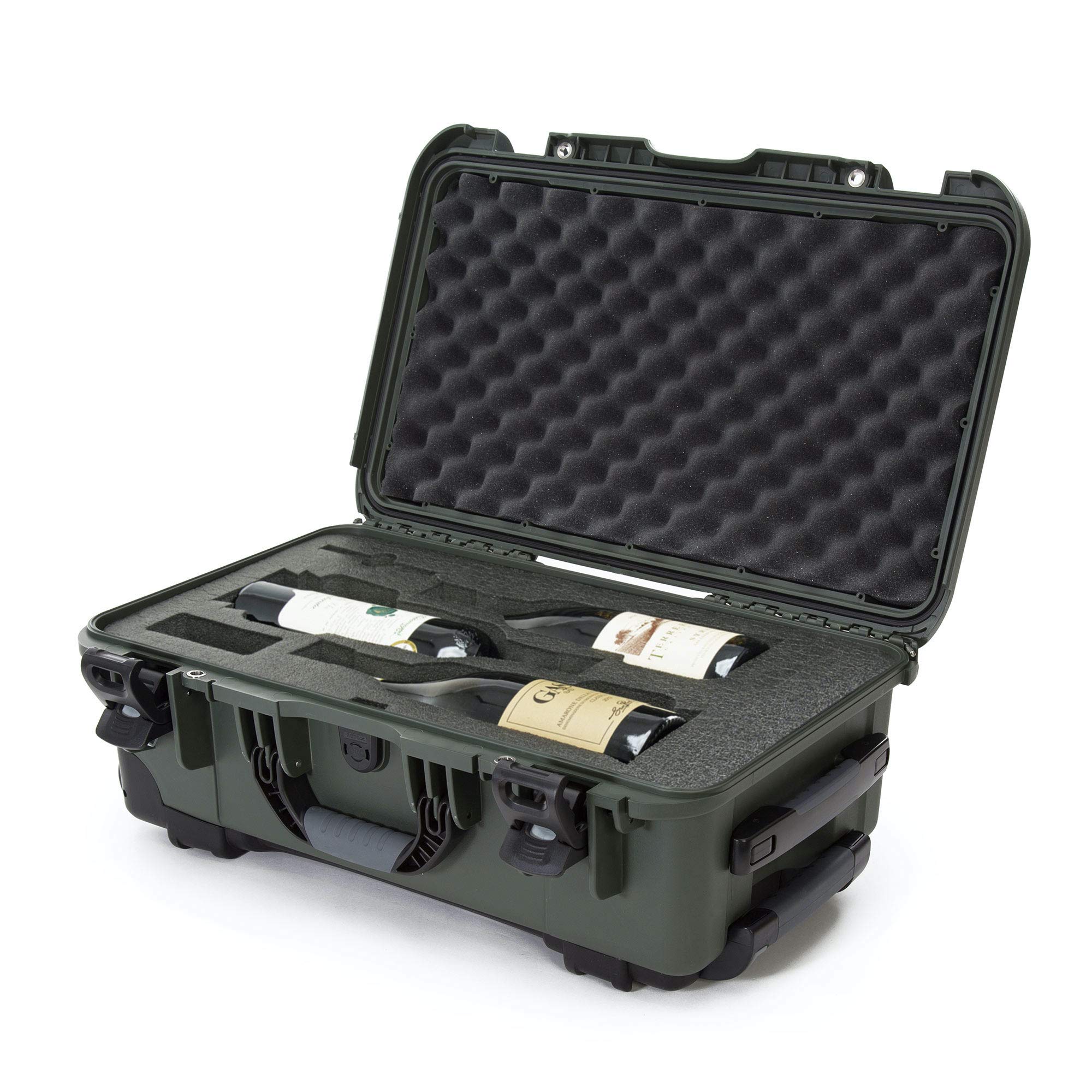 Protective Travel Case Nanuk 935 for 3 Bottles of Wine w/Wheels and Extendable Handle, TSA Approved - Olive (935-3BTLS6)