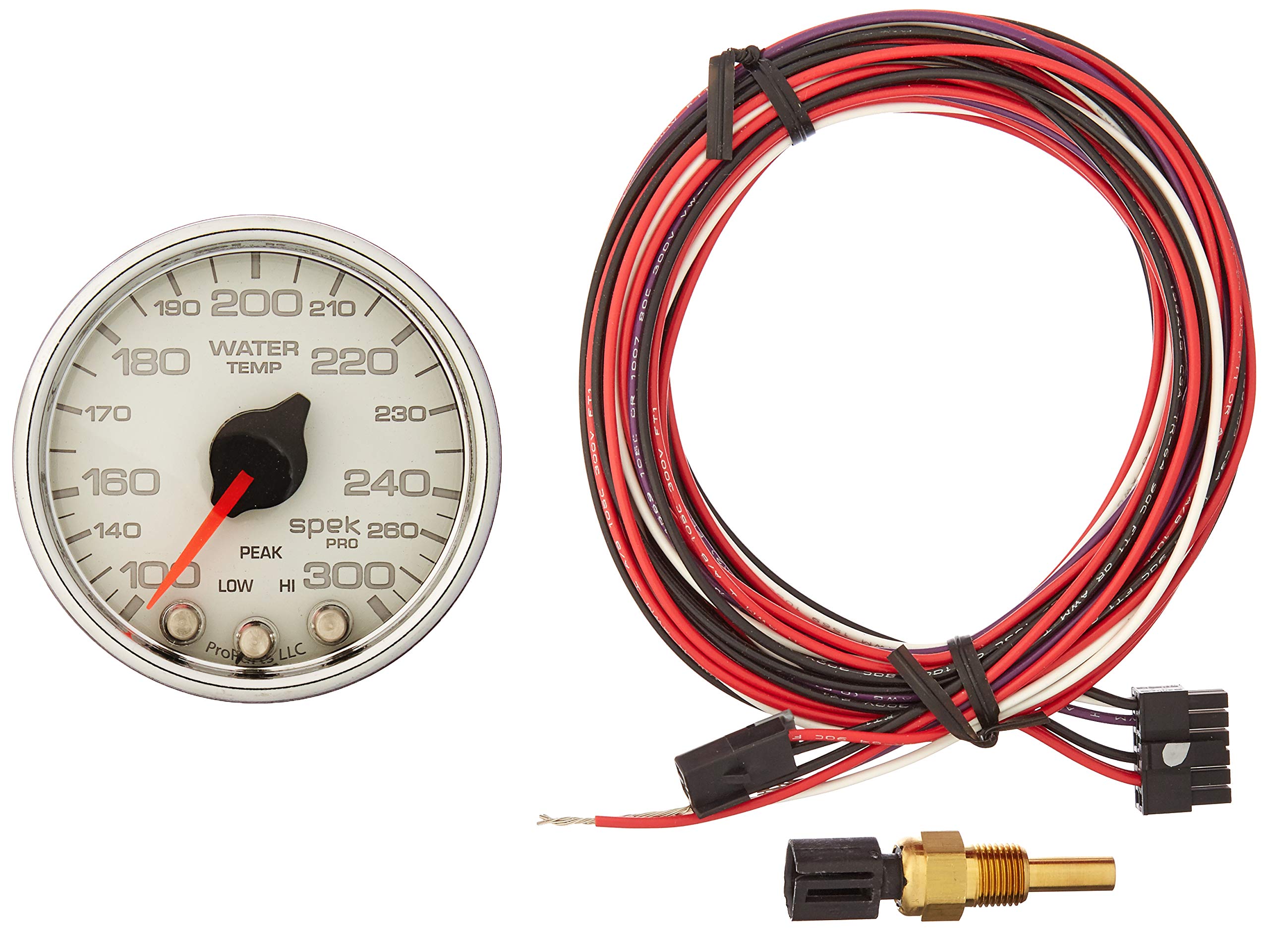 Gauge AUTO METER P34611 Water Temp (Spek-Pro 2 1/16", 300ºf, Stepper Motorwith Peak & Warn, Wht/Chrm, Spek-Pro)