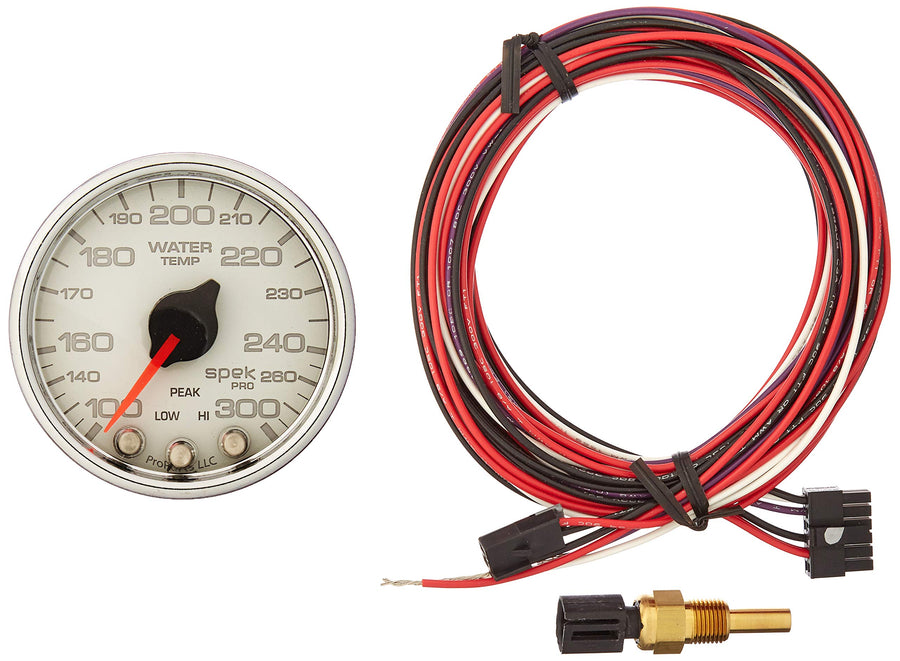 Gauge AUTO METER P34611 Water Temp (Spek-Pro 2 1/16", 300ºf, Stepper Motorwith Peak & Warn, Wht/Chrm, Spek-Pro)