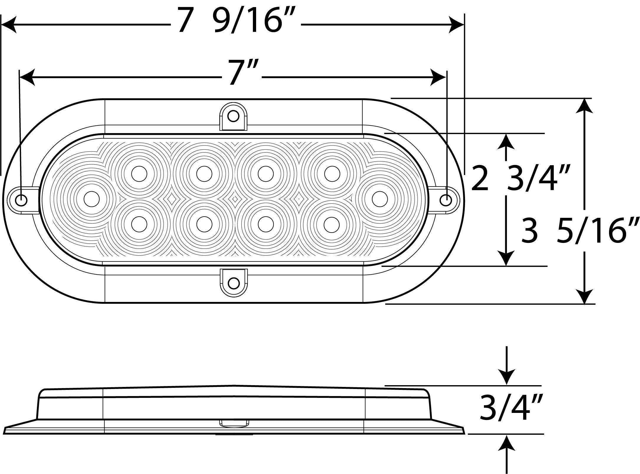 Optronics 6" Oval Sealed Red Lens LED Light for Surface Mount STL78RK