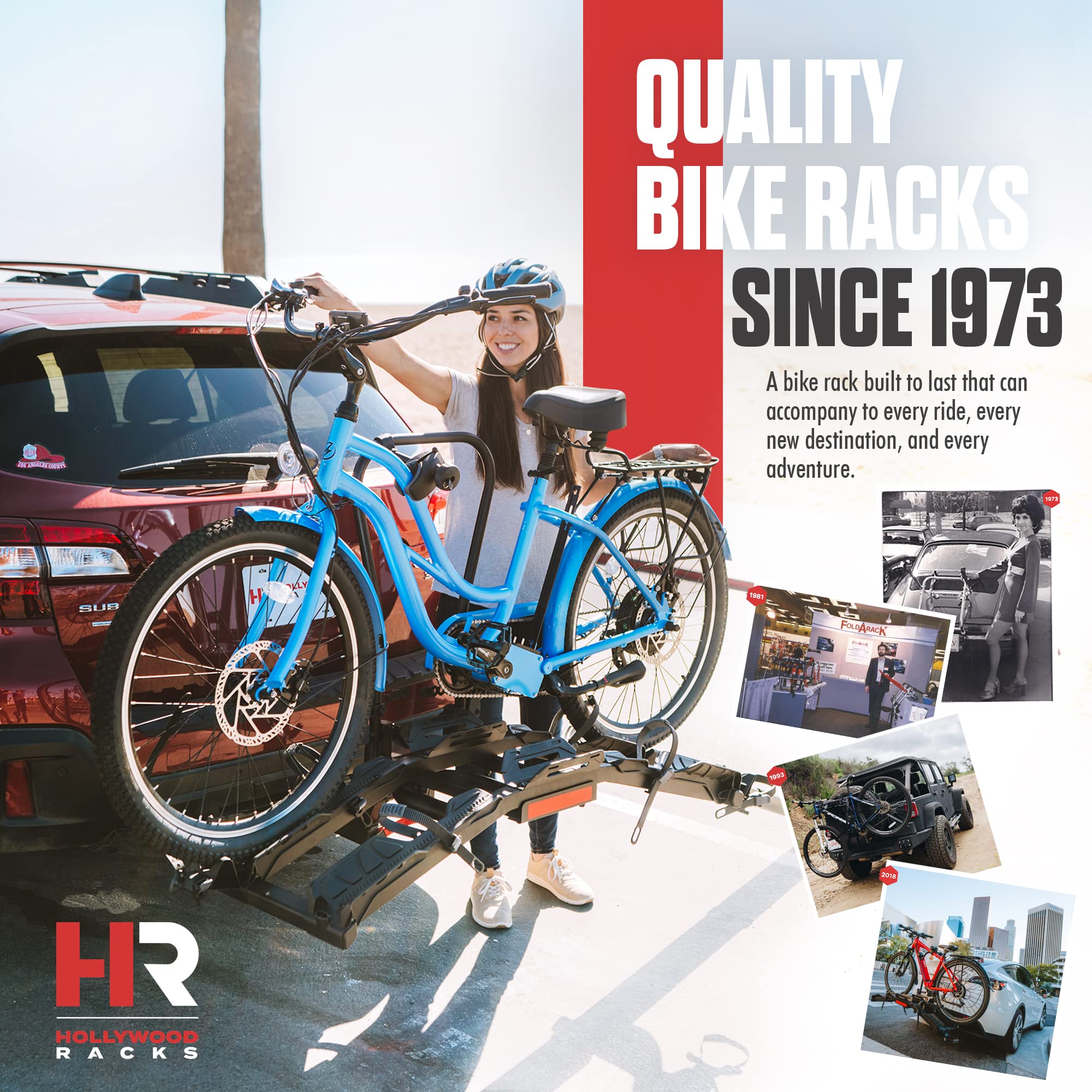 Destination E Hollywood Racks Hitch Bike Rack with Ramp for 2 Bikes up to 70 lbs Each - Secure, Lockable Electric Bike Rack - Premium, Foldable Bicycle Car Racks for Standard or E-Bikes