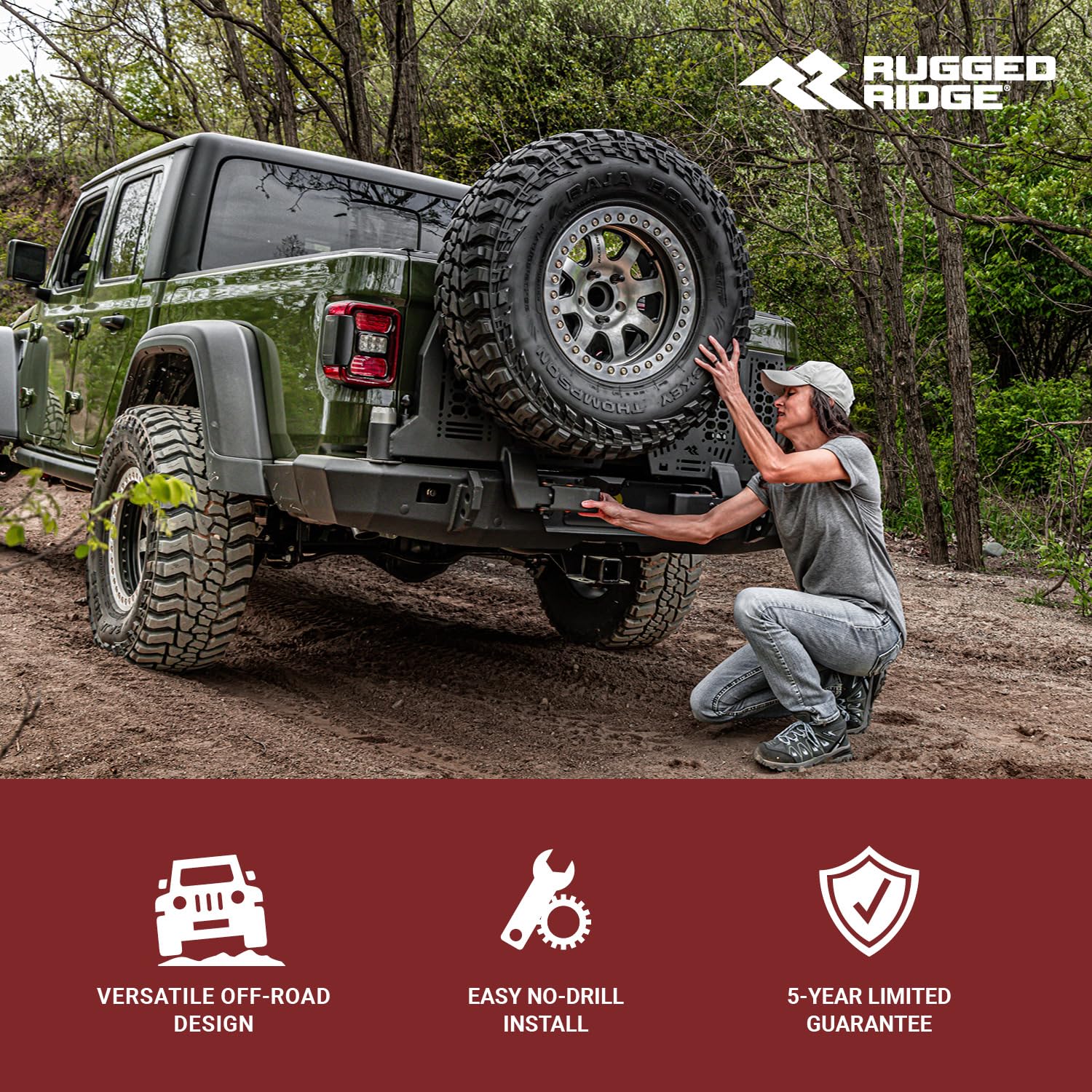 Rugged Ridge Driver Side WingMate Molle Panel for Jeep Gladiator JT | Heavy Duty, Textured Black, Steel | 11540.41 | Fits 2020-2024 Jeep Gladiator JT w/Rear WingMate Bumper (Part # 11540.38)