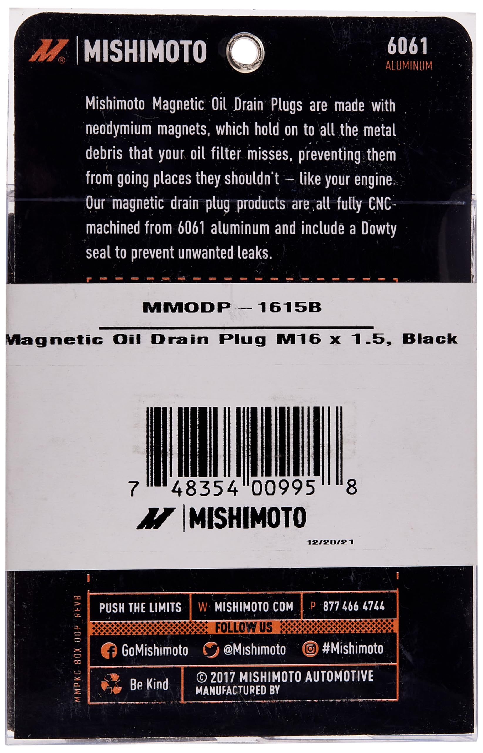 Mishimoto Oil Drain Plug Magnetic M16 x 1.5, Black, MMODP-1615B