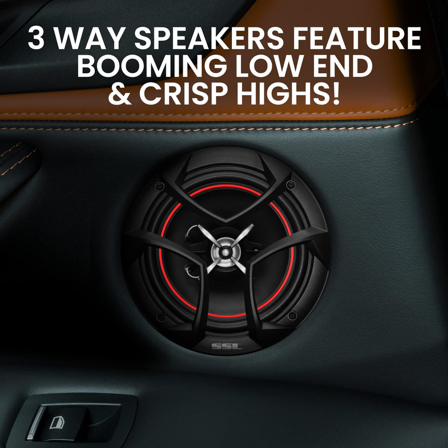 Sound Storm Laboratories Charge Series 6.5 Inch Car Door Stereo Speakers - 325 Watts Max, 3 Way, Full Range Audio, Coaxial, Tweeters, Sold in Pairs