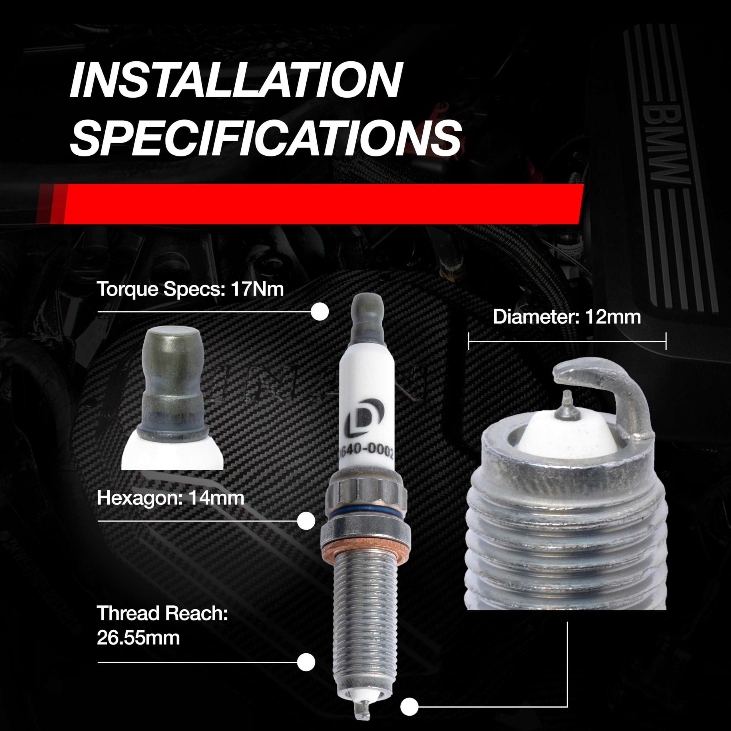 Dinan Pro Iridium Spark Plug D640-0002 - Select BMW N & S Series Models - N20 N54 N55 N63/TU S55 and S63/TU - 12x26.5x14mm - Heat Range 9 - Direct Replacement for OEM Stock Parts - 1 pack