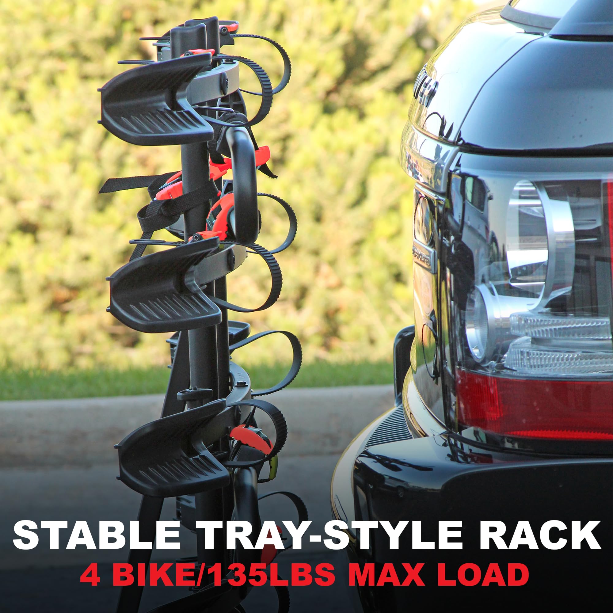 Trimax RMBR4 - Hitch Mount Tray Road-MAX - 4 Bike Rack Hitch Mount for SUV, Truck, Van - Foldable, Locking Arms, 2" Receiver - 1 Rack