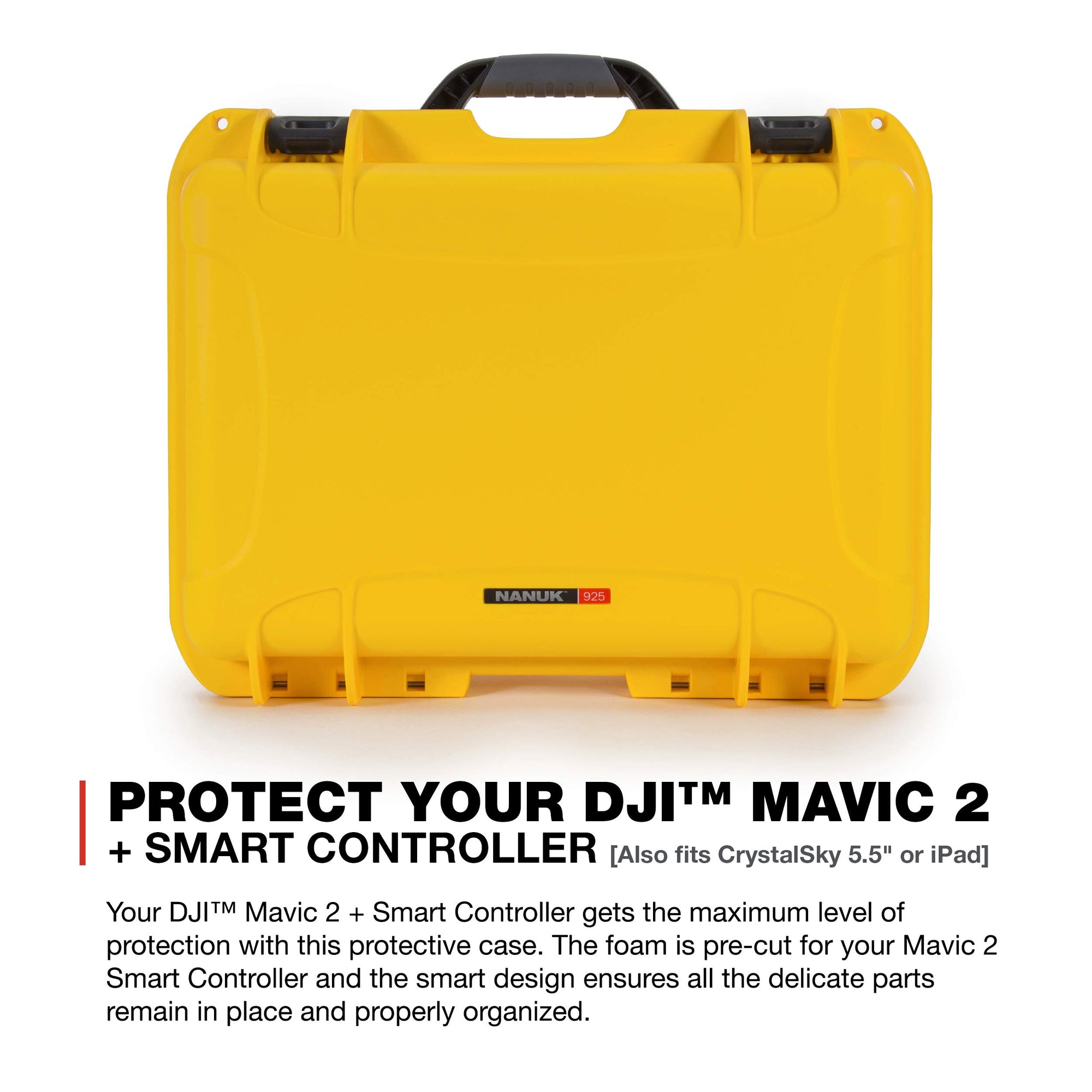 Nanuk Waterproof Hard Case 925 with Foam Insert for DJI Mavic 2 Pro|Zoom + Smart Controller, Crystalsky 5.5" or iPad - Yellow