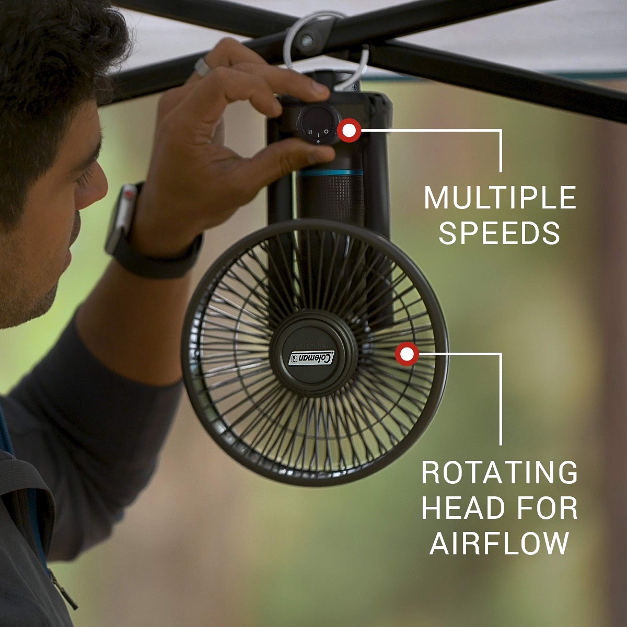 Coleman OneSource Outdoor Rechargeable Camping Gear: Camp Shower, Cordless Vacuum, Fan, Speaker, & Air Pump—All Powered by One Interchangeable Battery!