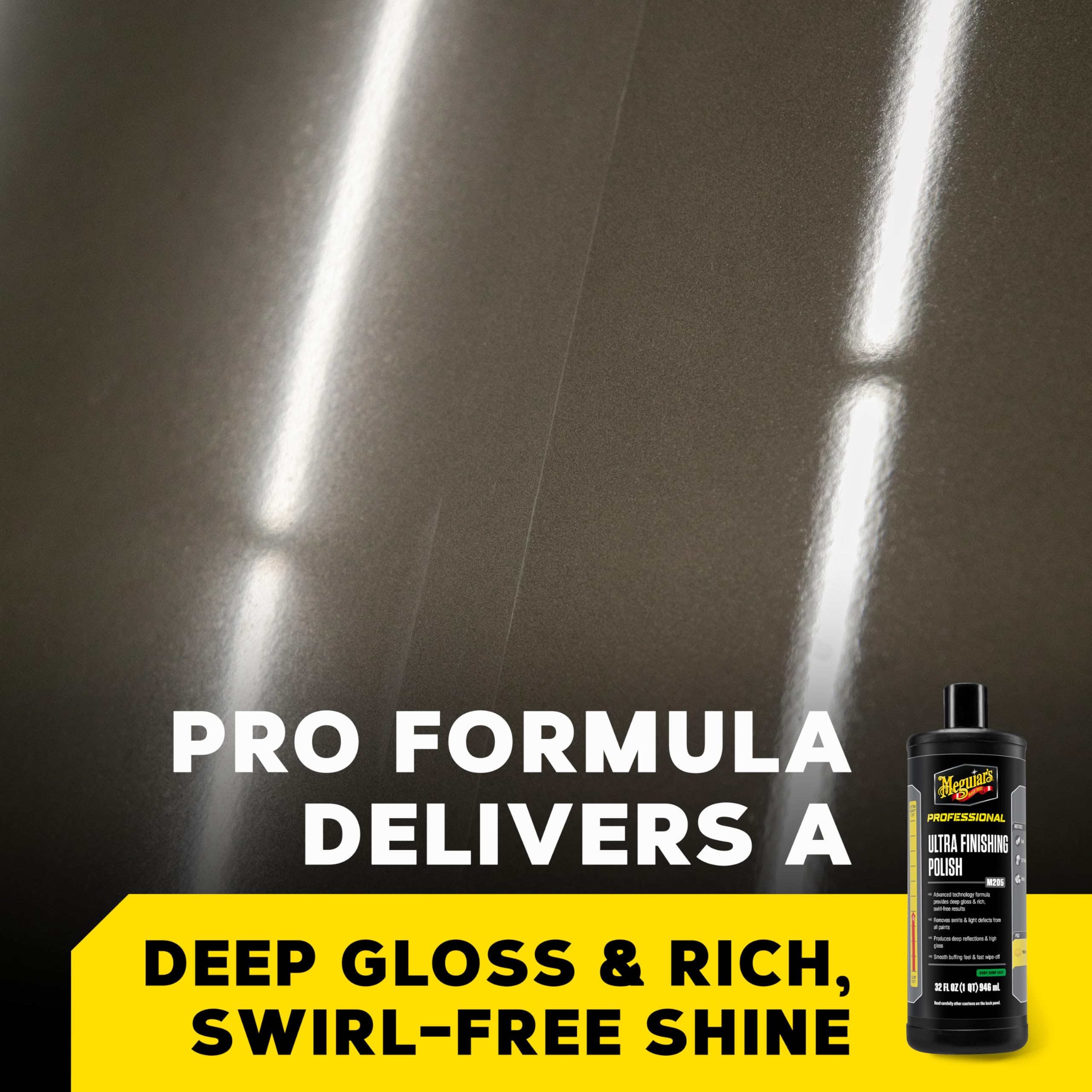 Meguiar's Ultra Finishing Polish M205 Mirror Glaze, Easy-to-Use Formula for Impeccable Shine, Multiple Ways to Apply Mirror Glaze, Removes Defects and Swirls for a High Gloss, 32 Oz Container