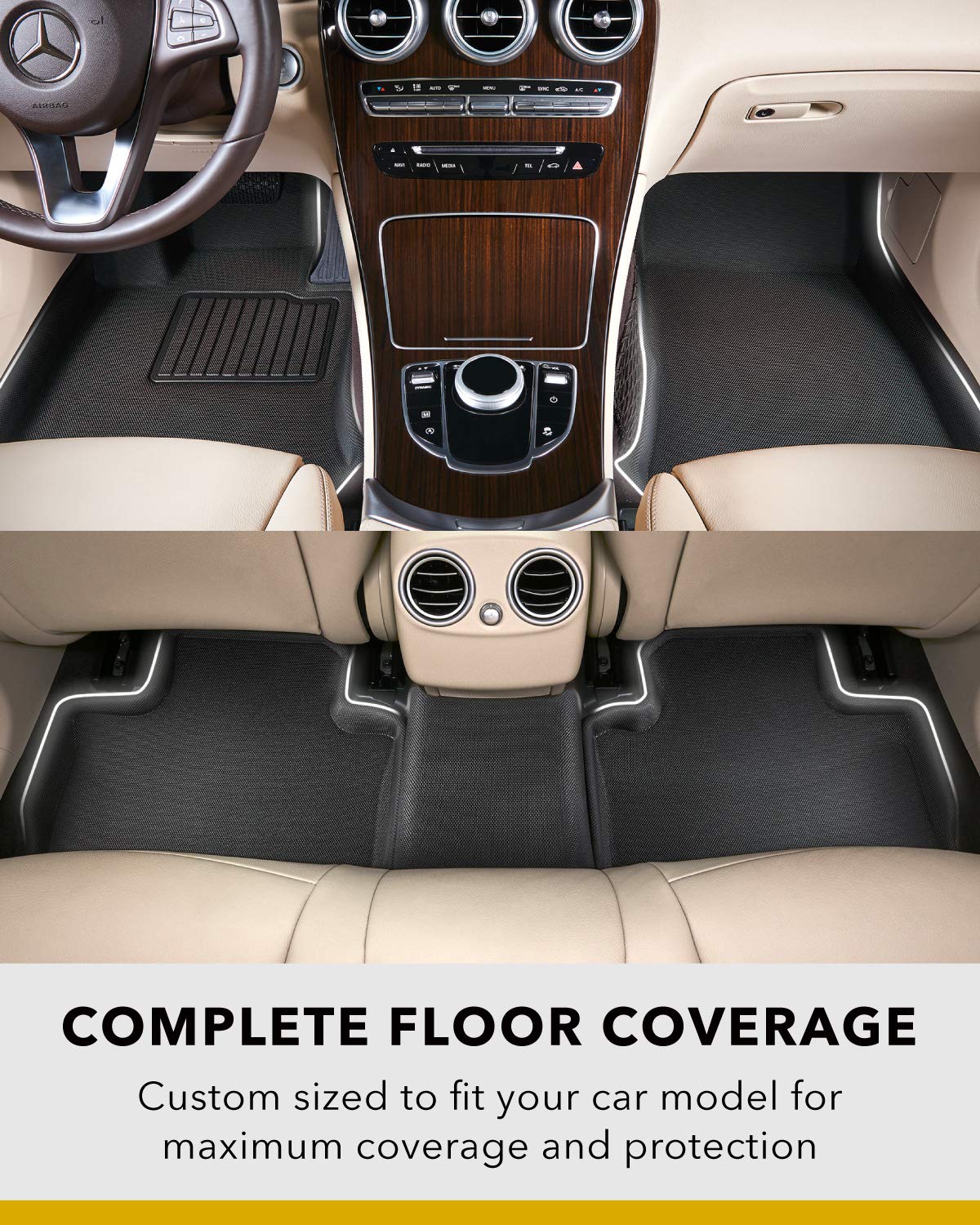 KAGU 3D MAXpider Custom Fit Floor Mat (BLACK) For MERCEDES-BENZ GLS-CLASS (W/REAR SEAT PCKGE) 2020-2023 - Second Row