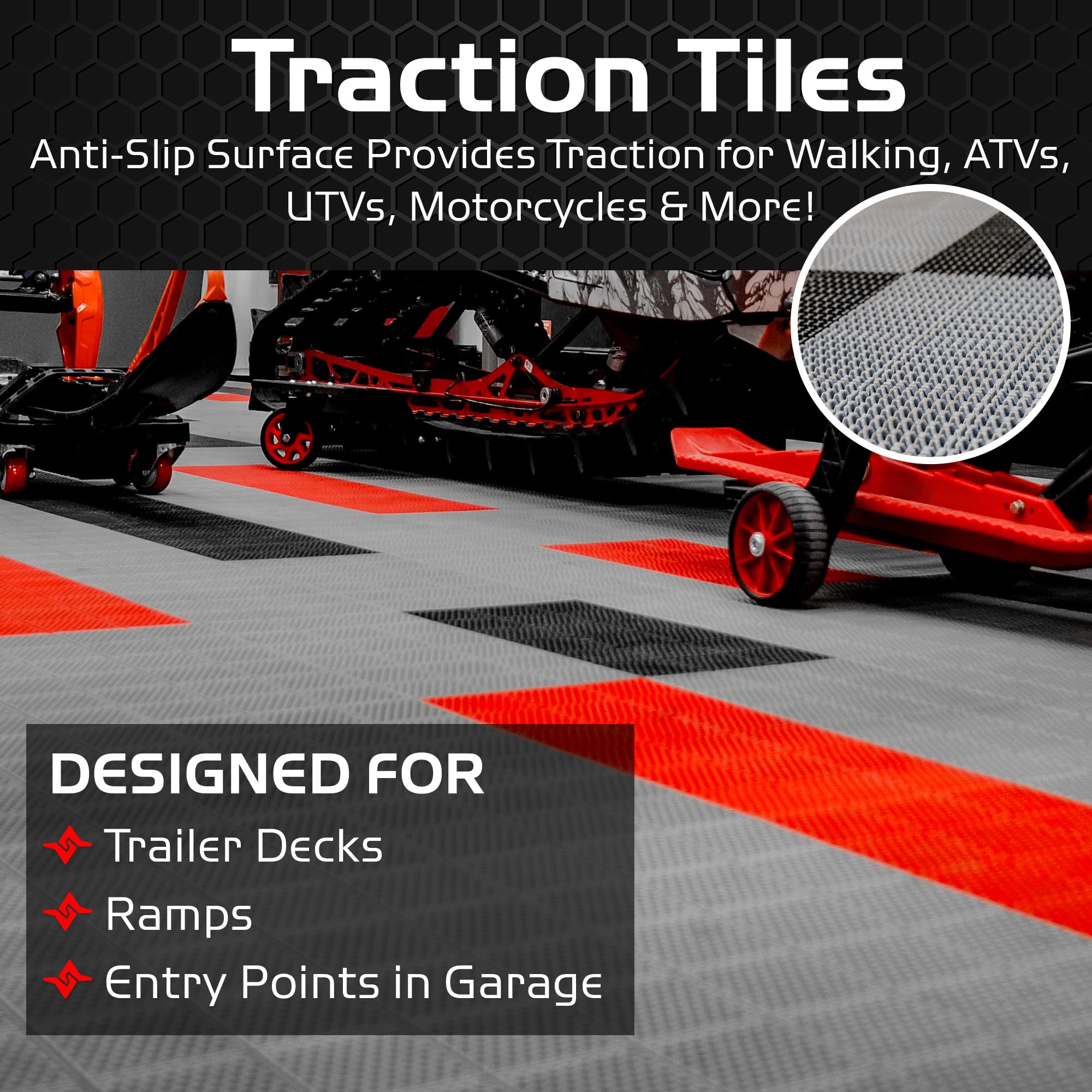 ProTech XT Caliber Garage Flooring and Trailer Deck Traction Tiles, 9” x 18” Interlocking Tiles, Red, 24-Pack
