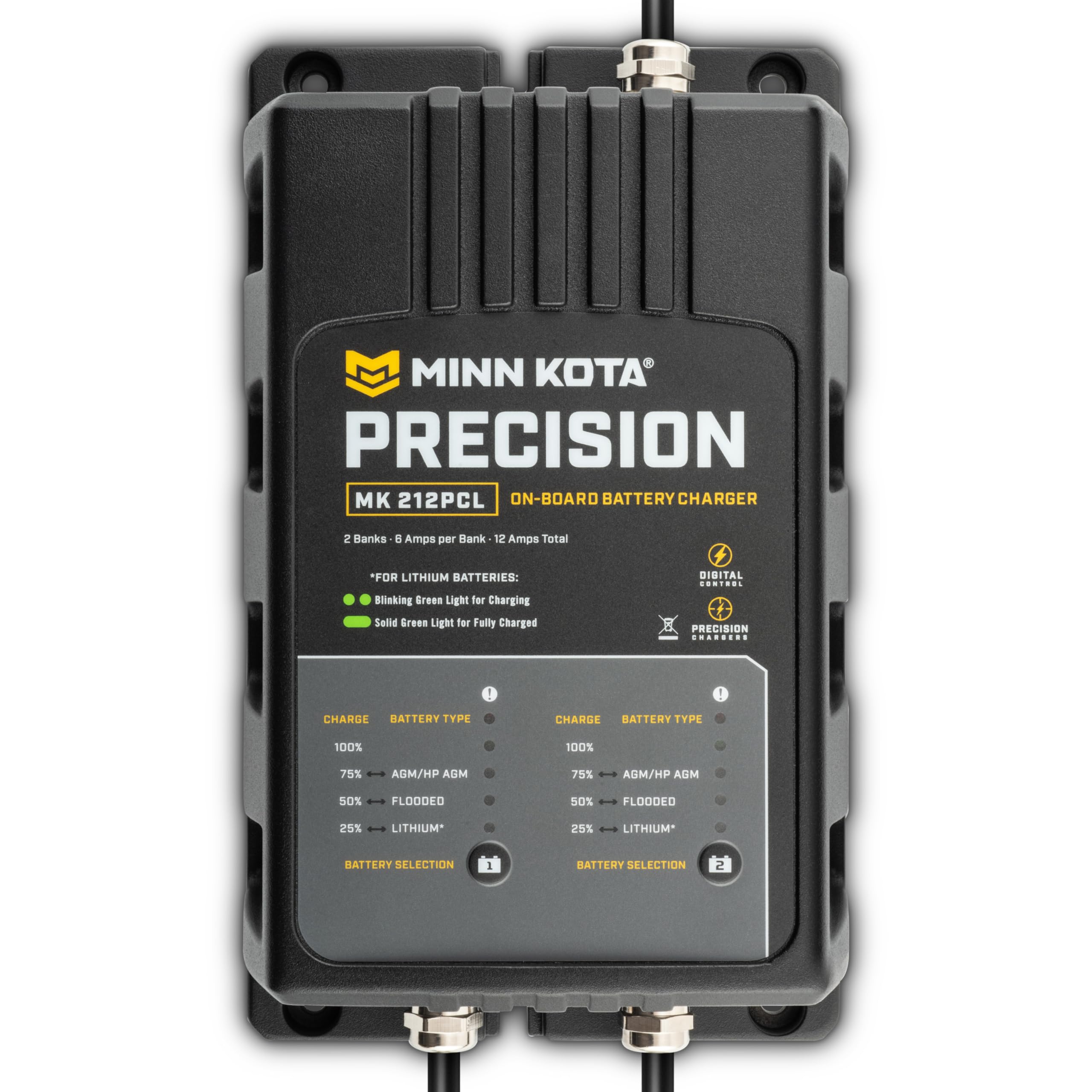 Minn Kota MK-212PCL Precision On-Board Marine Battery Charger – 2 Banks, 6 Amps Each