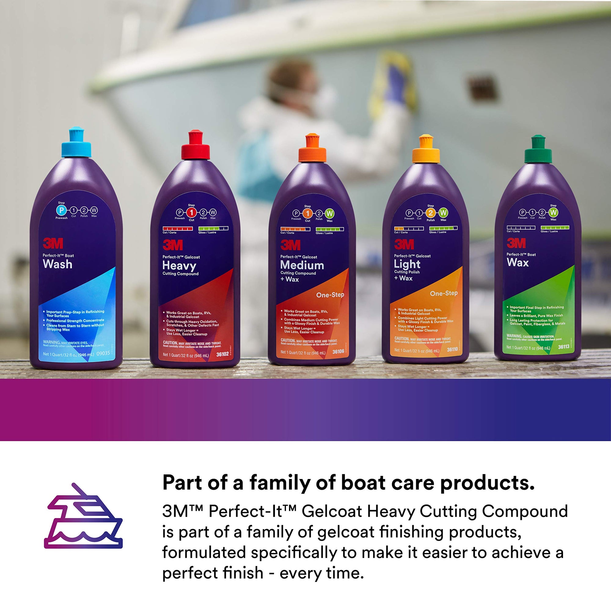 3M Heavy Cutting Compound Perfect-It Gelcoat, 1 Quart – Fast Cutting Marine Oxidation Remover for Boat & RV Gelcoat Surfaces