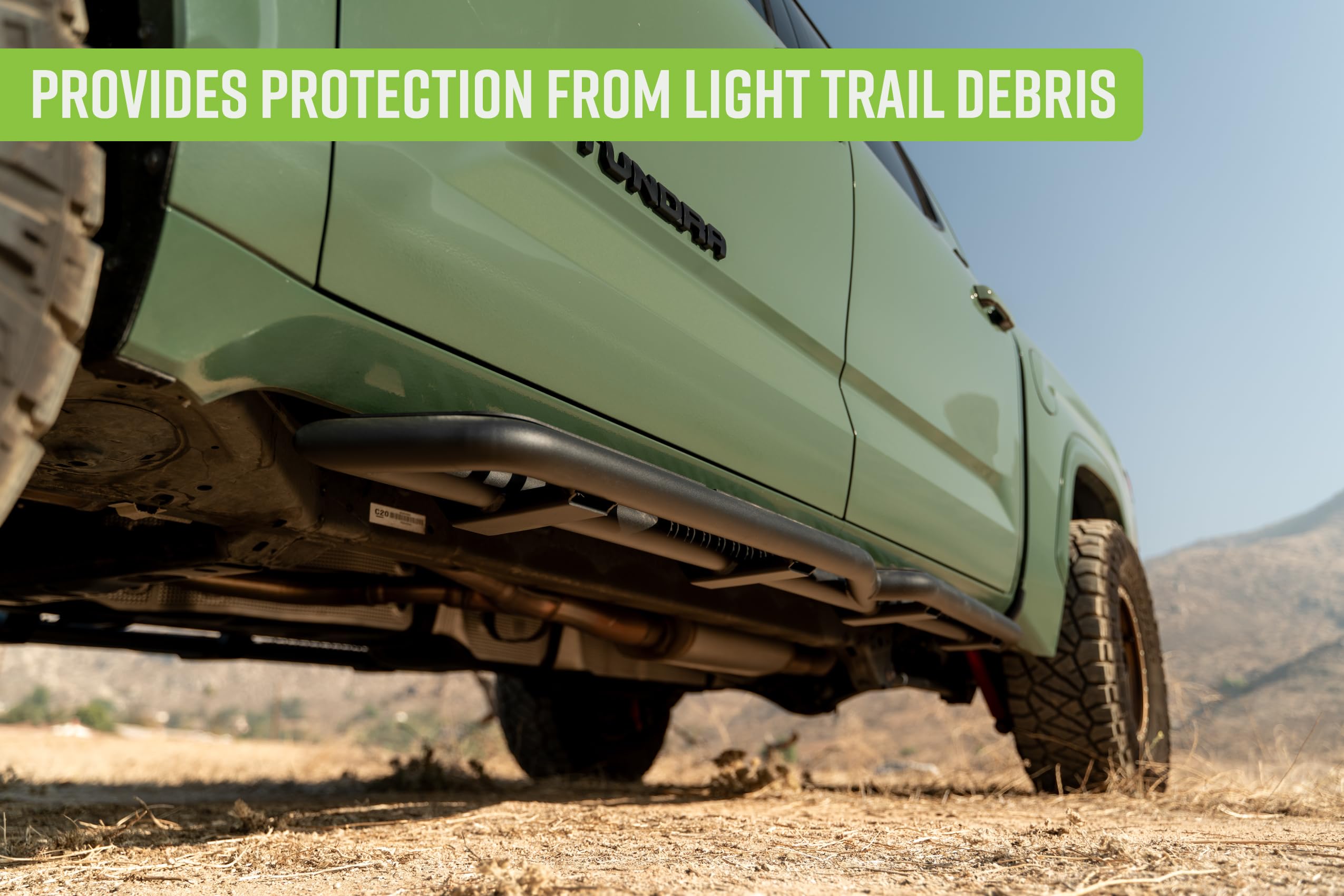 OE Plus DV8 Offroad Side Steps for 2022-2025 Toyota Tundra Crew Max | Anti-Slip Design | Mounts to Body/Pinch Weld | Provides Protection from Light Trail Debris | Fully Bolt-On Installation | Steel