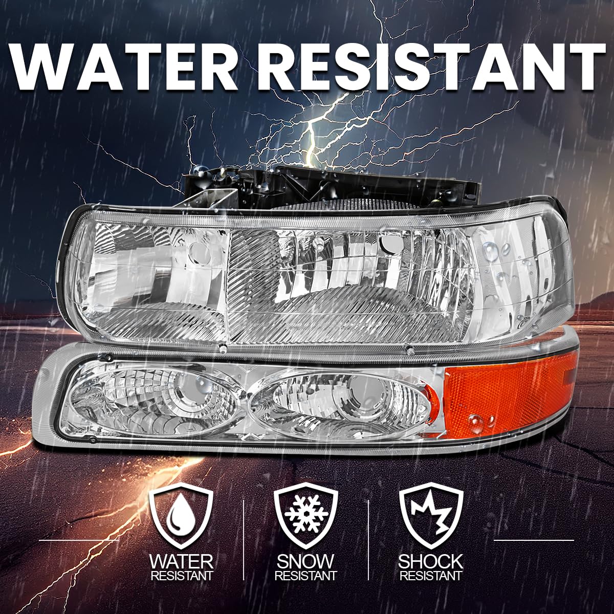 Chrome Headlights + Bumper Lights SPEC-D TUNING Compatible with 1999-2002 Chevy Silverado 2000-2006 Tahoe Suburban, Left + Right Pair Headlamps Assembly