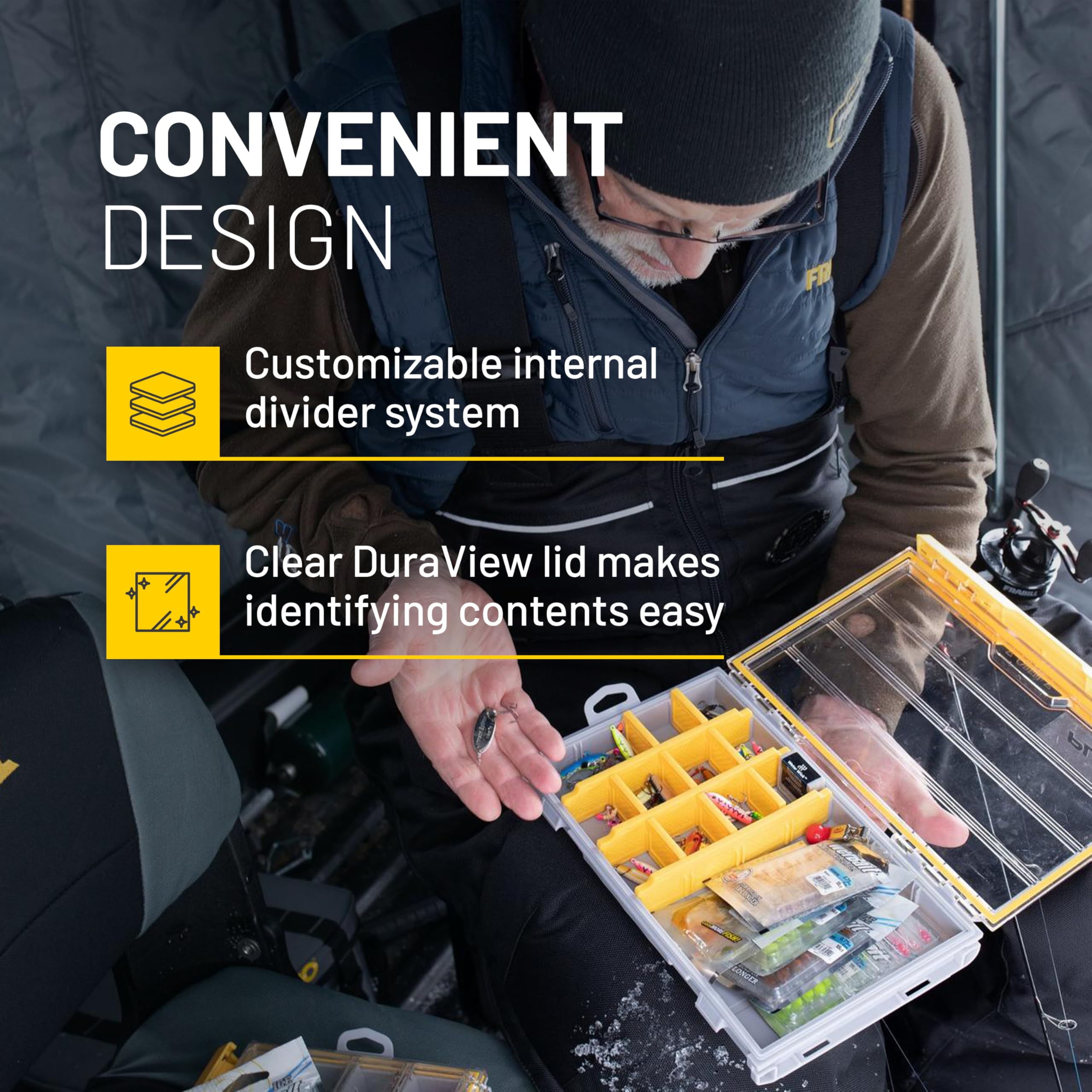 Flex Plano EDGE 3600 Tackle Storage, Includes 38 Flex Dividers, Gray and Yellow, Customizable Waterproof Tackle Box Organization, Rustrictor Rust-Resistant Technology