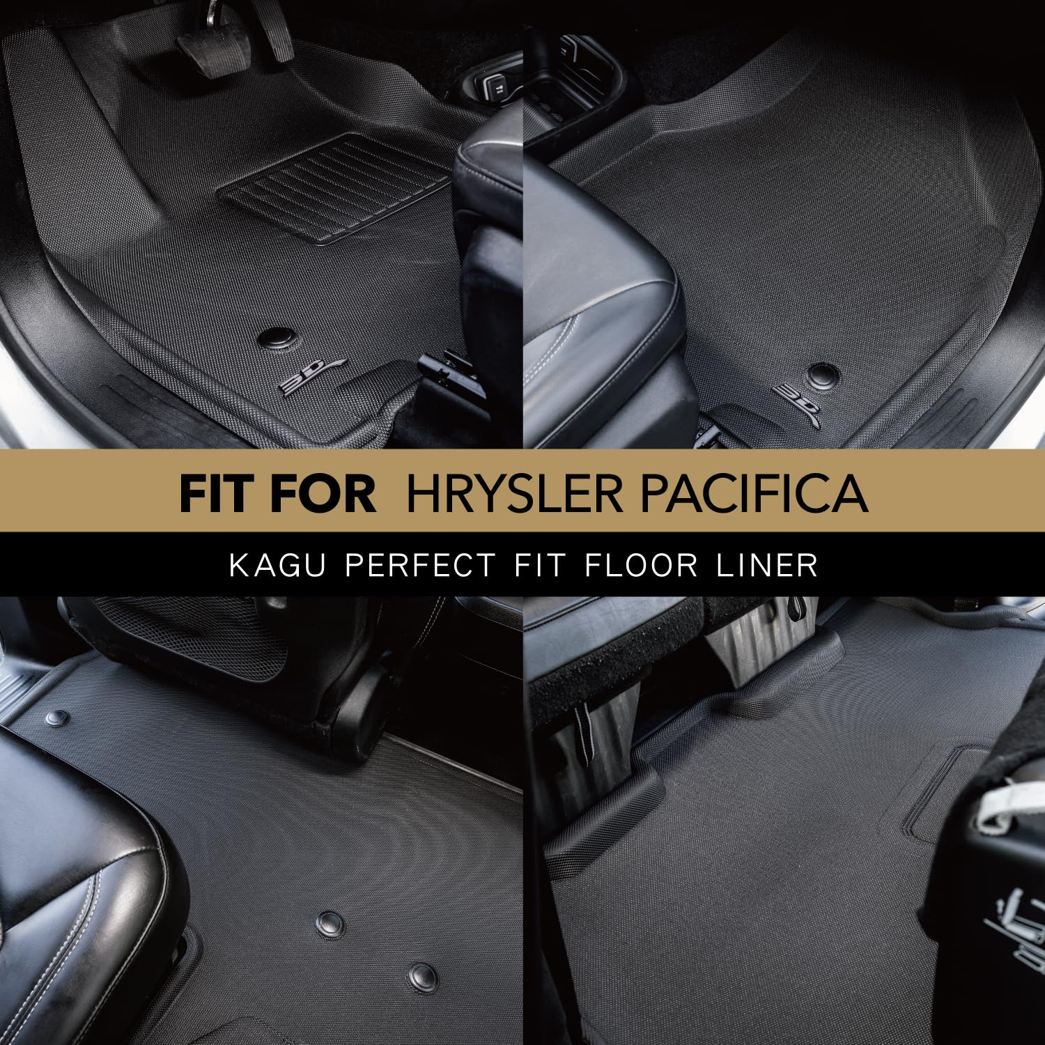 3D MAXpider Kagu Custom Fit Floor Mat (Black) Compatible with Chrysler Pacifica Touring 2017-2026 (Gasoline / 7-Seater / Bucket Seating) & Voyager 2020-2026 - Full Set