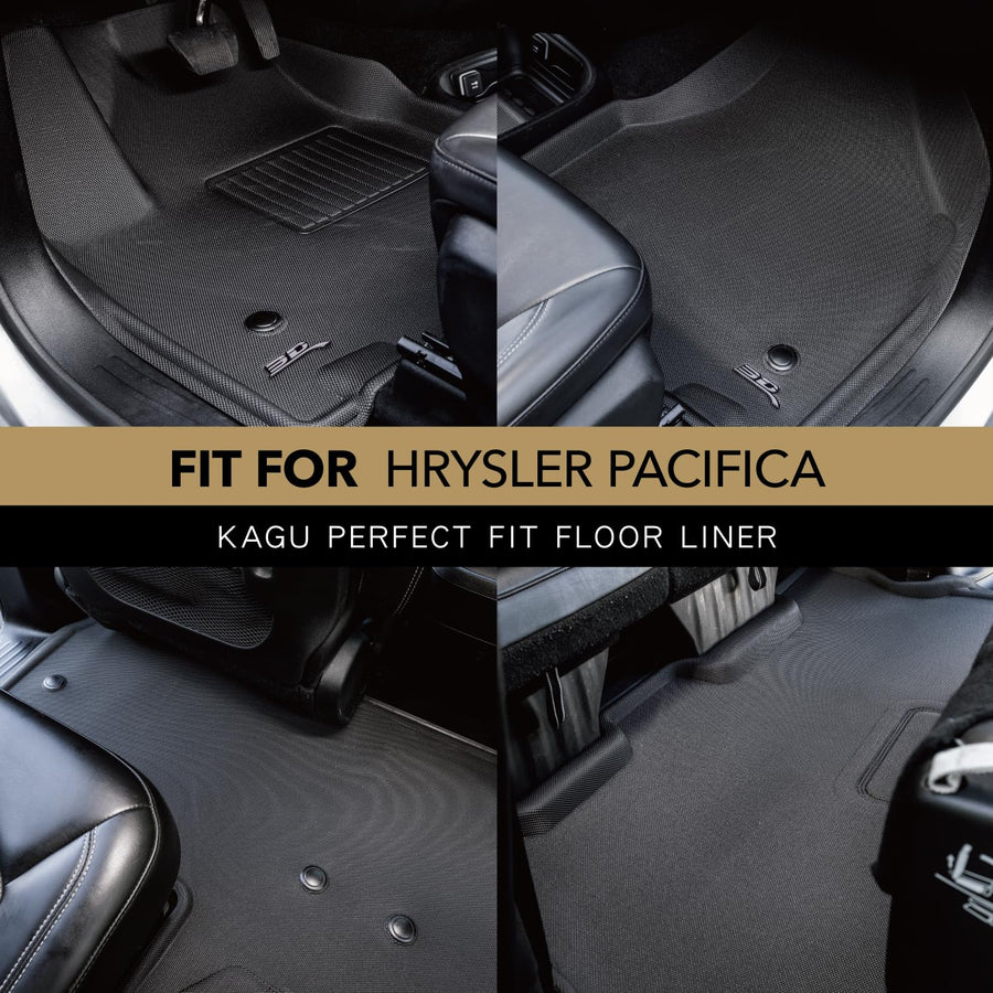 3D MAXpider Kagu Custom Fit Floor Mat (Black) Compatible with Chrysler Pacifica Touring 2017-2026 (Gasoline / 7-Seater / Bucket Seating) & Voyager 2020-2026 - Full Set