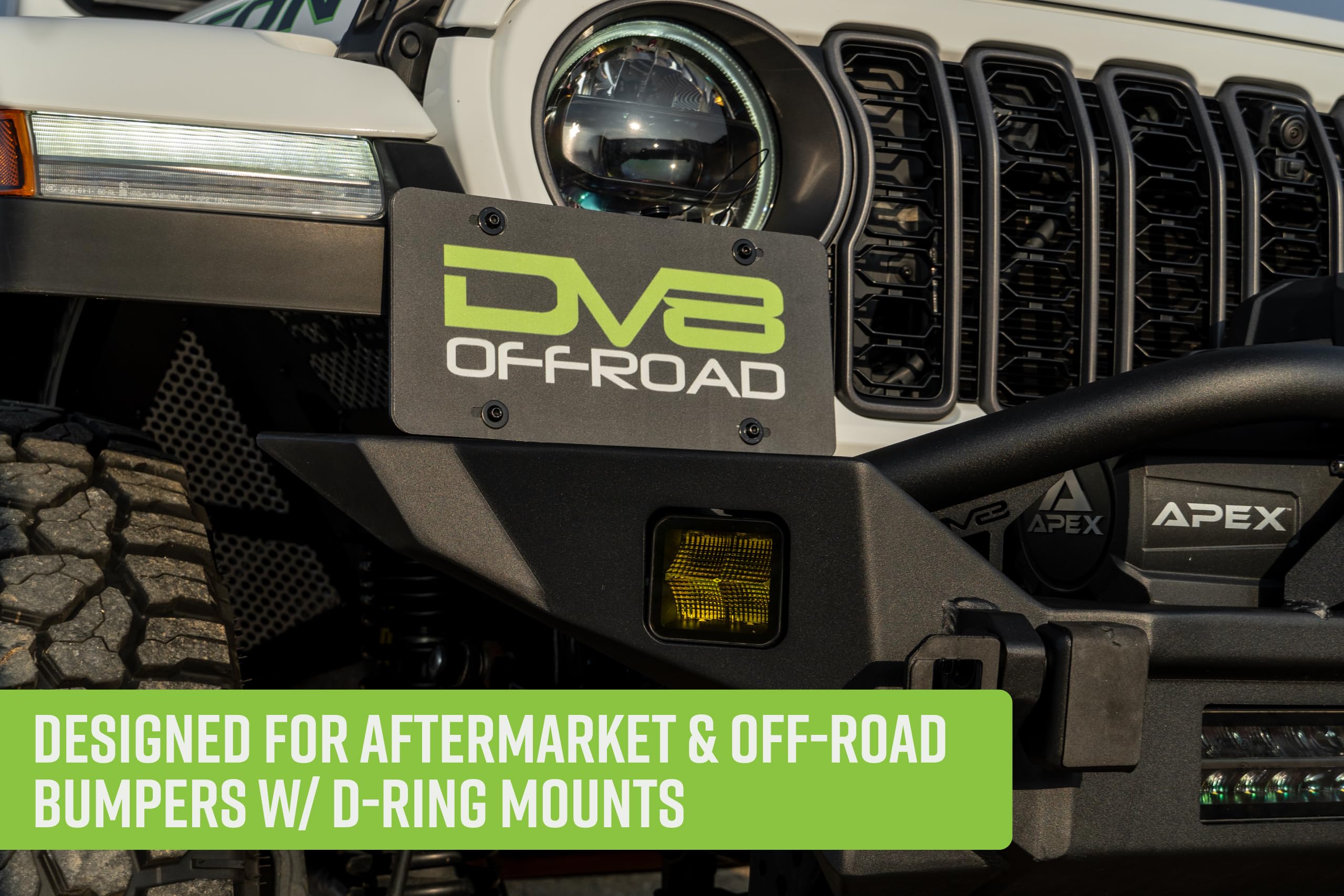 DV8 Offroad Quick Release Universal D-Ring License Plate Mount | Quickly Removes for Extra Clearance When Off-Road | Mounts to Aftermarket & Off-Road Bumpers w/ 1" Diameter D-Ring Mounts | Steel