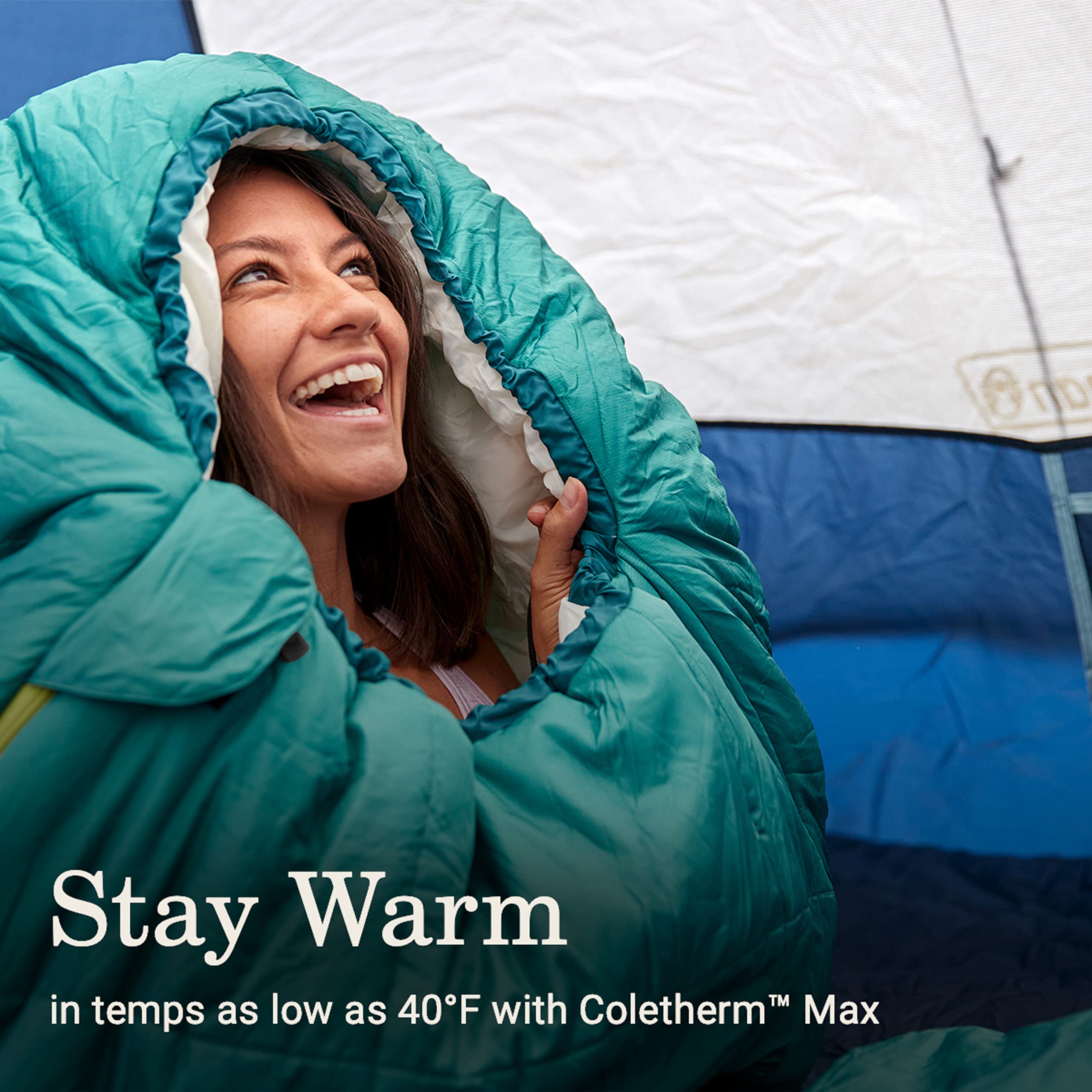 Coleman 0/20/40°F Big Bay Cold-Weather Sleeping Bag, Adult Mummy Sleeping Bag with Headrest, Foot Ventilation, & Storage Sack, Big & Tall Options