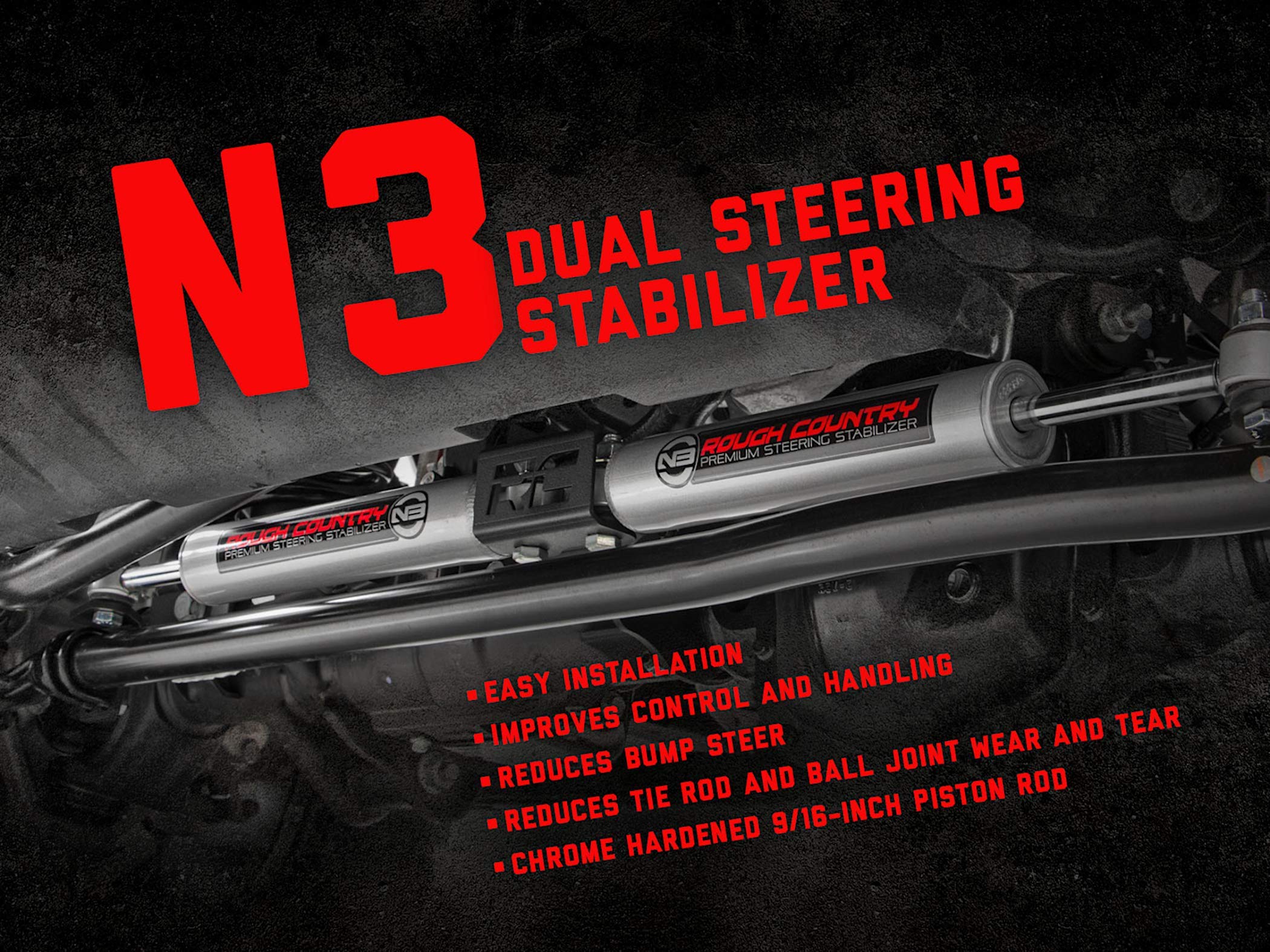 Rough Country Dual N3 Steering Stabilizer for 03-12 Ram 2500/3500 4WD - 8749530