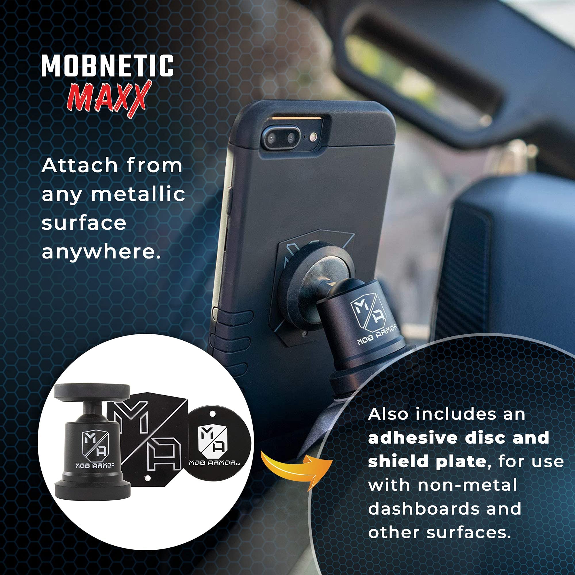 Mob Armor Maxx MobNetic - USA Assembled Magnetic Phone Holder for Car, Magnetic Car Phone Mount, 90-Degree Tilt, 360-Degree Rotation, Aluminum Metal, Compatible with iPhone & Android - Red