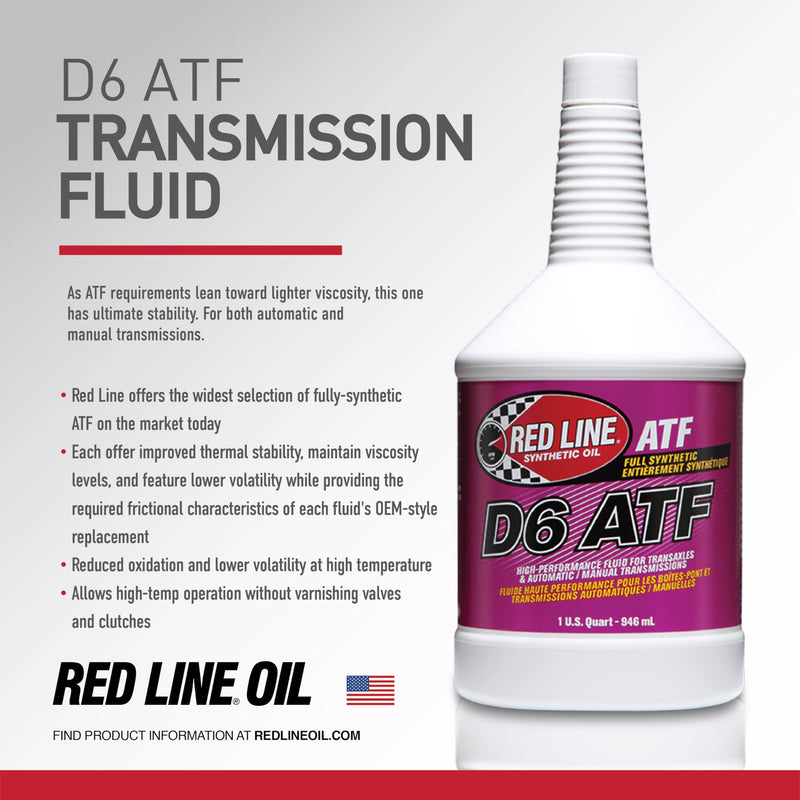 Full Synthetic Red Line 30704 D6 Automatic Transmission Fluid (ATF) - 1 Quart