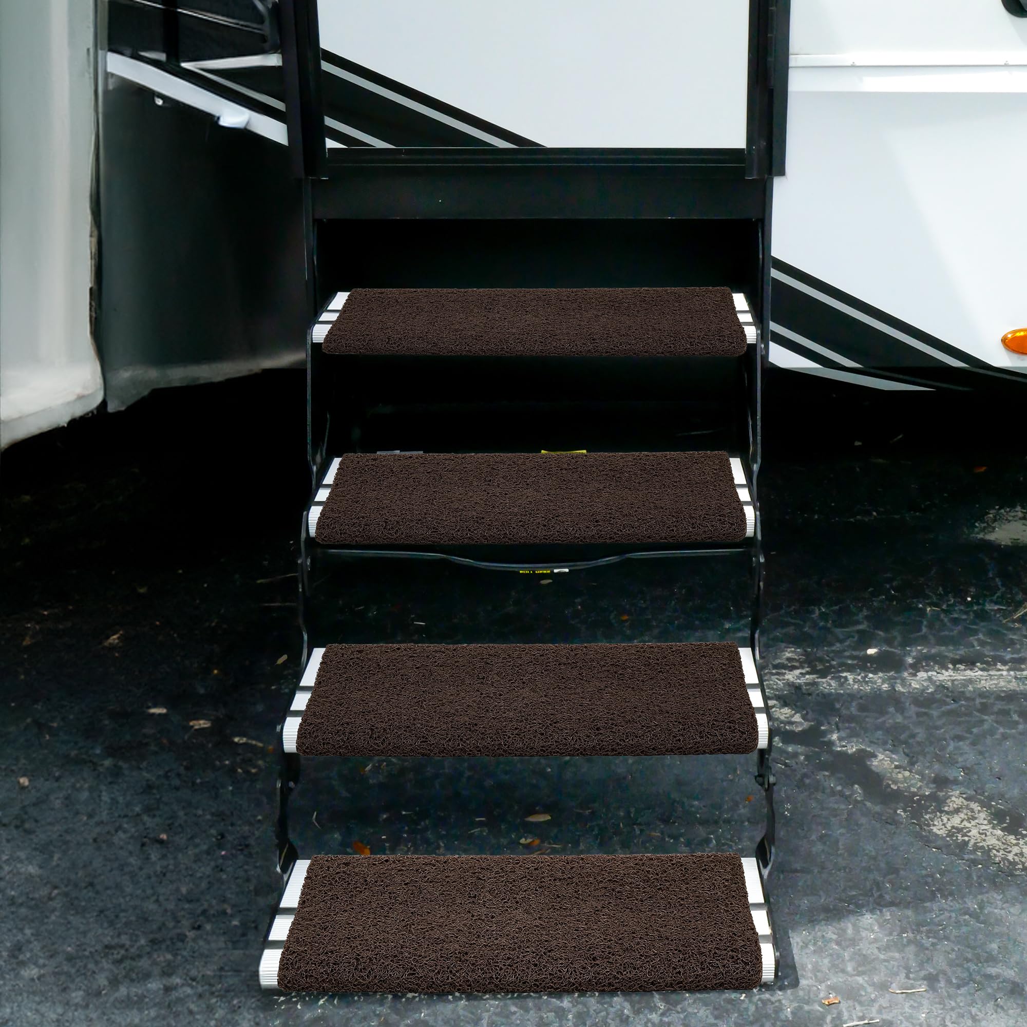 Camco RV Premium Wrap Around Step Rug (PVC Material (22" x 23"), Brown (42967)