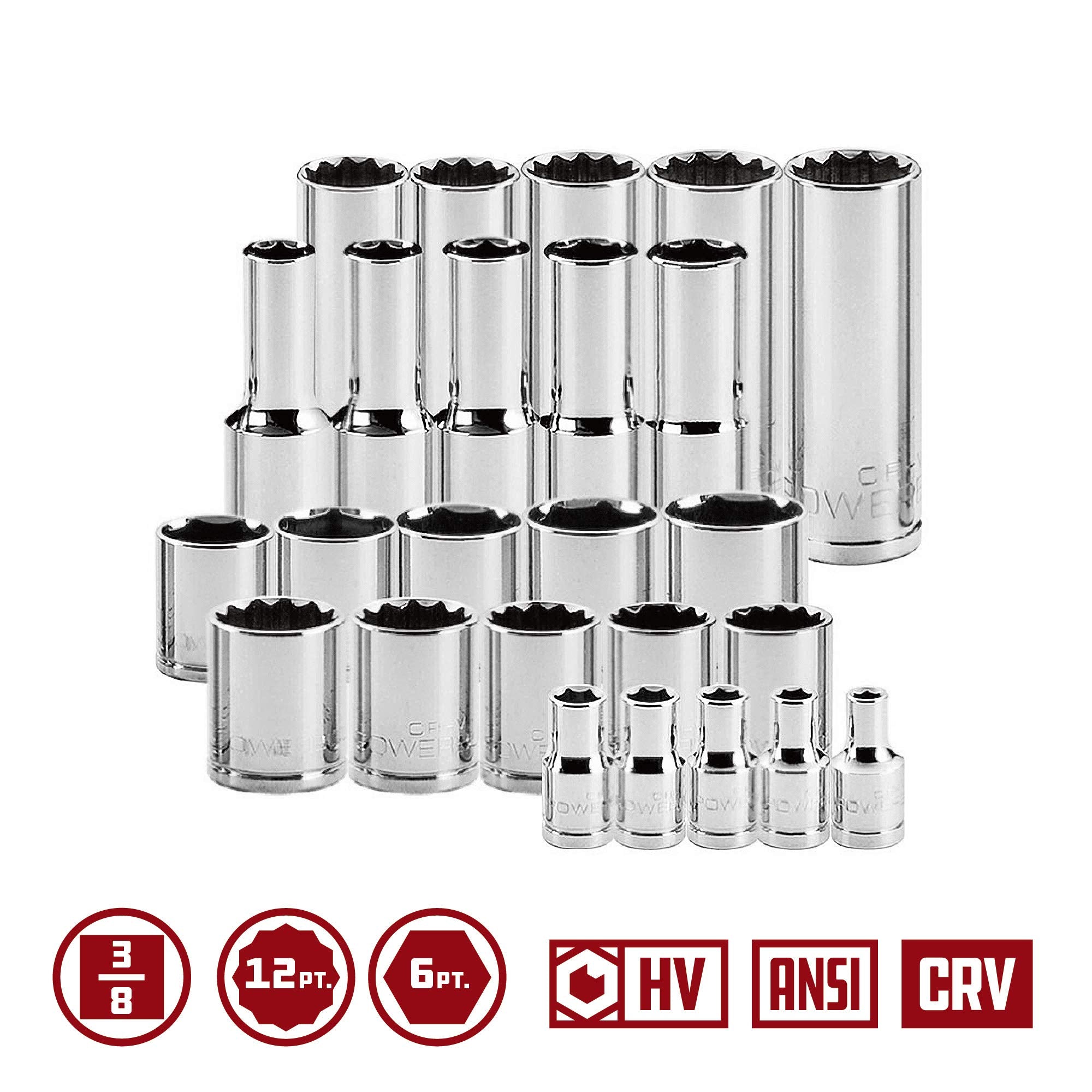 Powerbuilt Ratchet and Socket Tool Set, Extension Bars, Deep and Shallow Sockets, Organizer Tray, Pro Tech Series - 949005, 3/8-Inch, Silver, 54 Piece