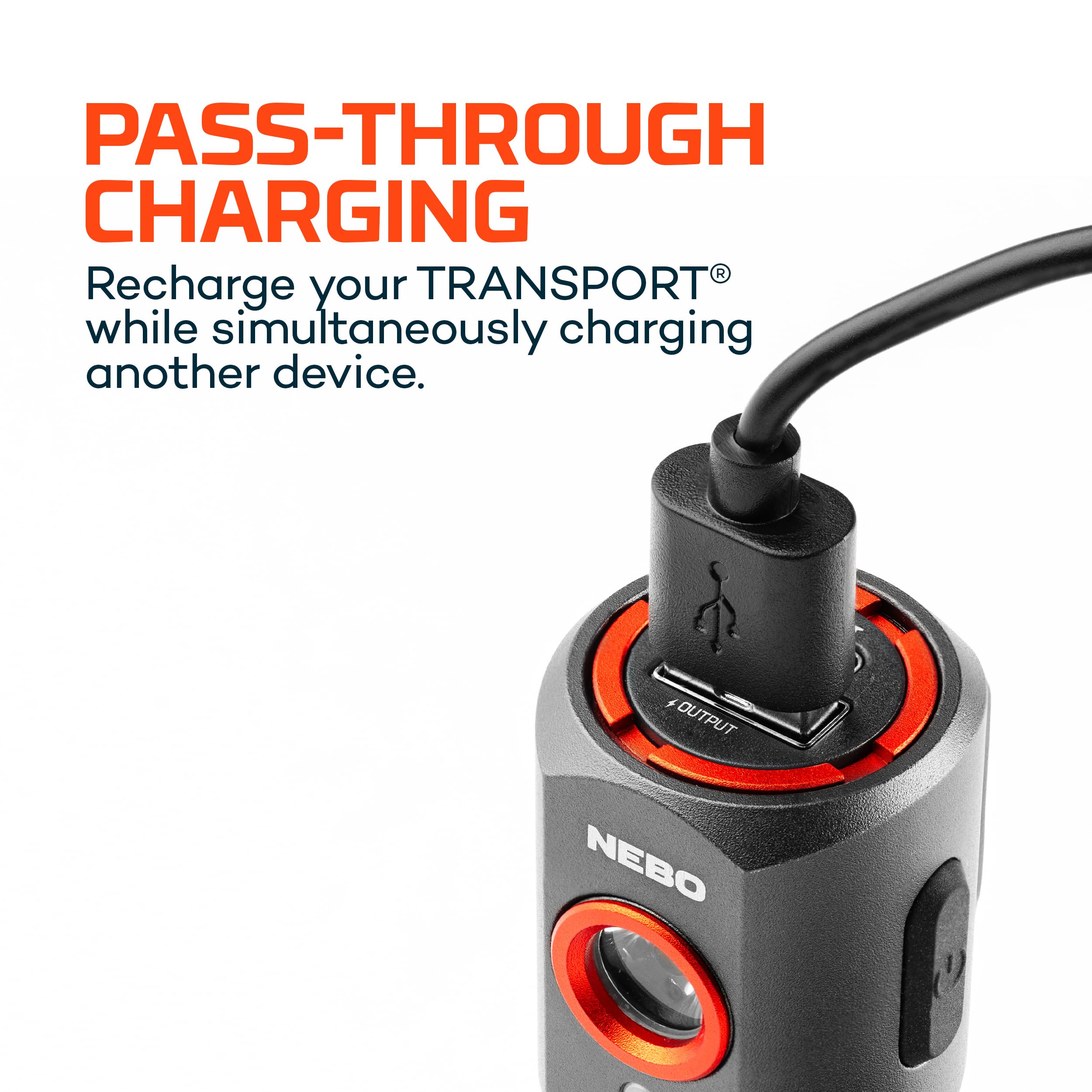 TRANSPORT NEBO 400 2-In-1 Car Charger & Flashlight | 400 Lumens, 6 Light Modes, Compact LED Light, Magnetic Pocket Clip, Waterproof, Emergency Glass Breaker, 12V DC or USB-C Rechargeable