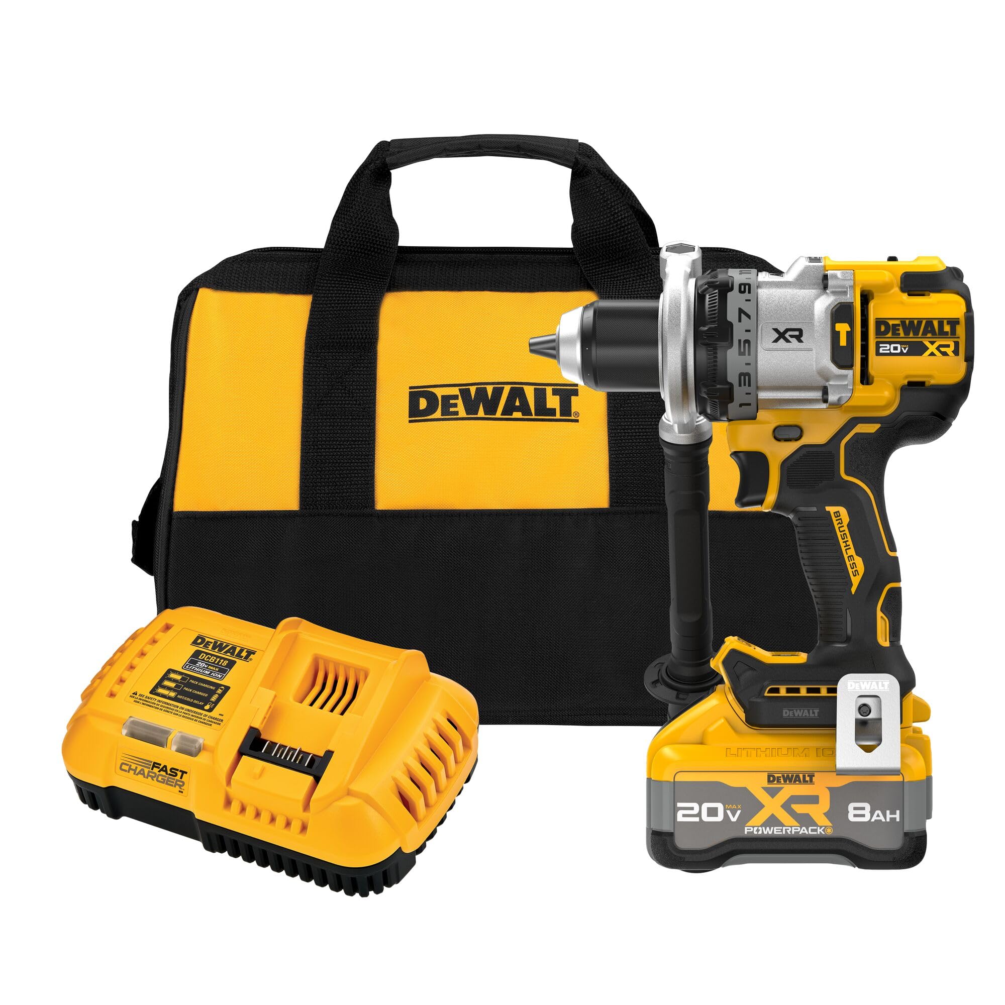 20V MAX XR DEWALT 1/2 Inch Cordless Hammer Drill Kit with 8AH Battery and Charger (DCD1007WW1)