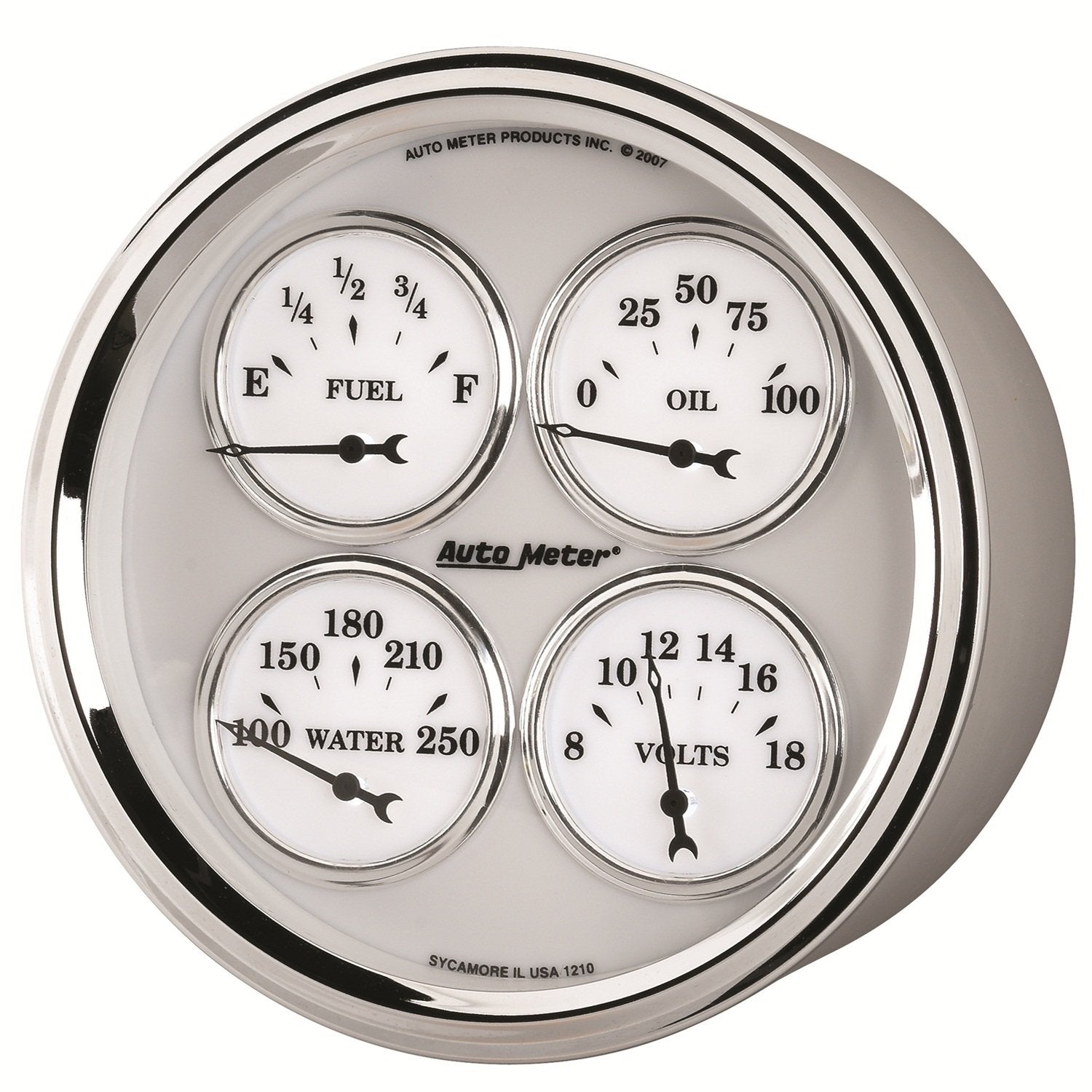 Auto Meter 1210 White II Old Tyme 5" Short Sweep Electric Quad Gauge