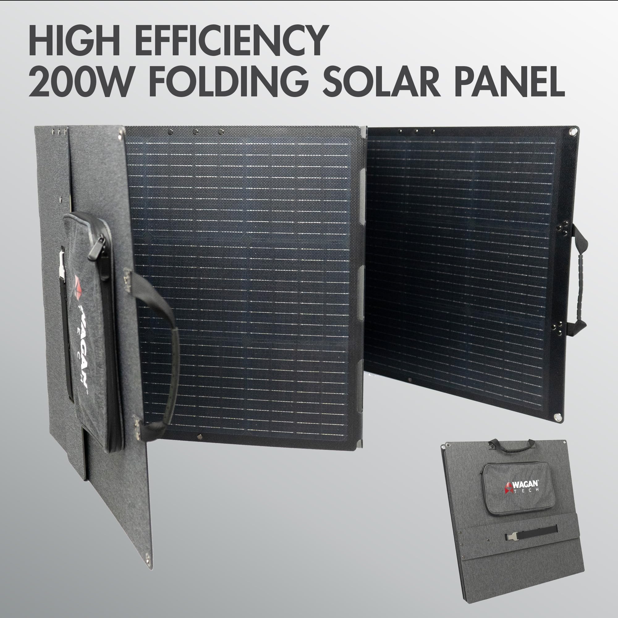 Wagan 200W EL8215 Foldable Solar Panel High Efficiency with Anderson Connector 6.5 ft Power Cable Compatible with Any Anderson Equipped Device for Solar Power Generator Van Camping Off-Grid
