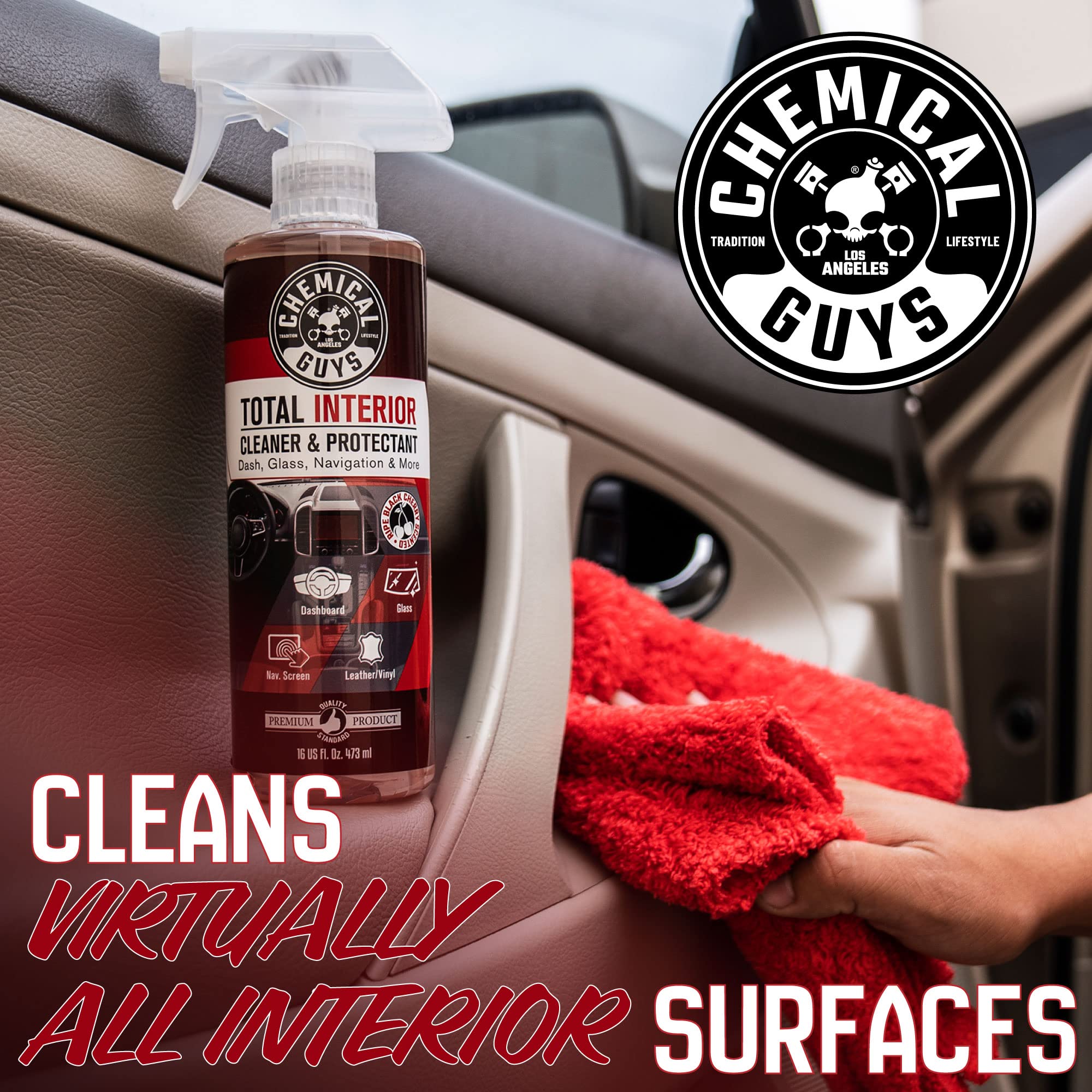 Chemical Guys Black Cherry Total Interior Cleaner & Protectant - Car Cleaning Spray, Cleans and Protects Leather, Vinyl, Plastic, Rubber, and Glass, Safe for Trucks, SUVs, Jeeps, RVs & More - 16 oz