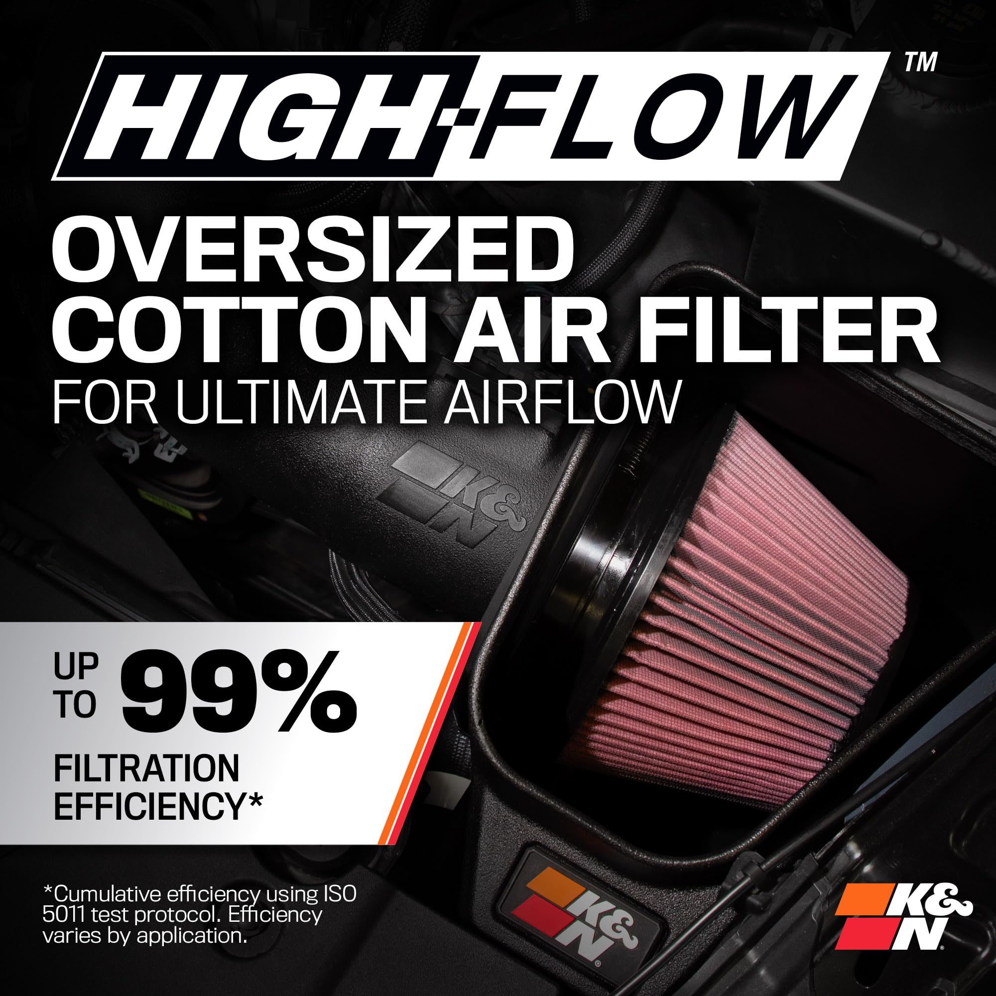 Cold Air Intake System K&N: High-Flow Air Filter, Increase Performance & Acceleration: Compatible with 2024-2025 Ford: Mustang, 63-2626