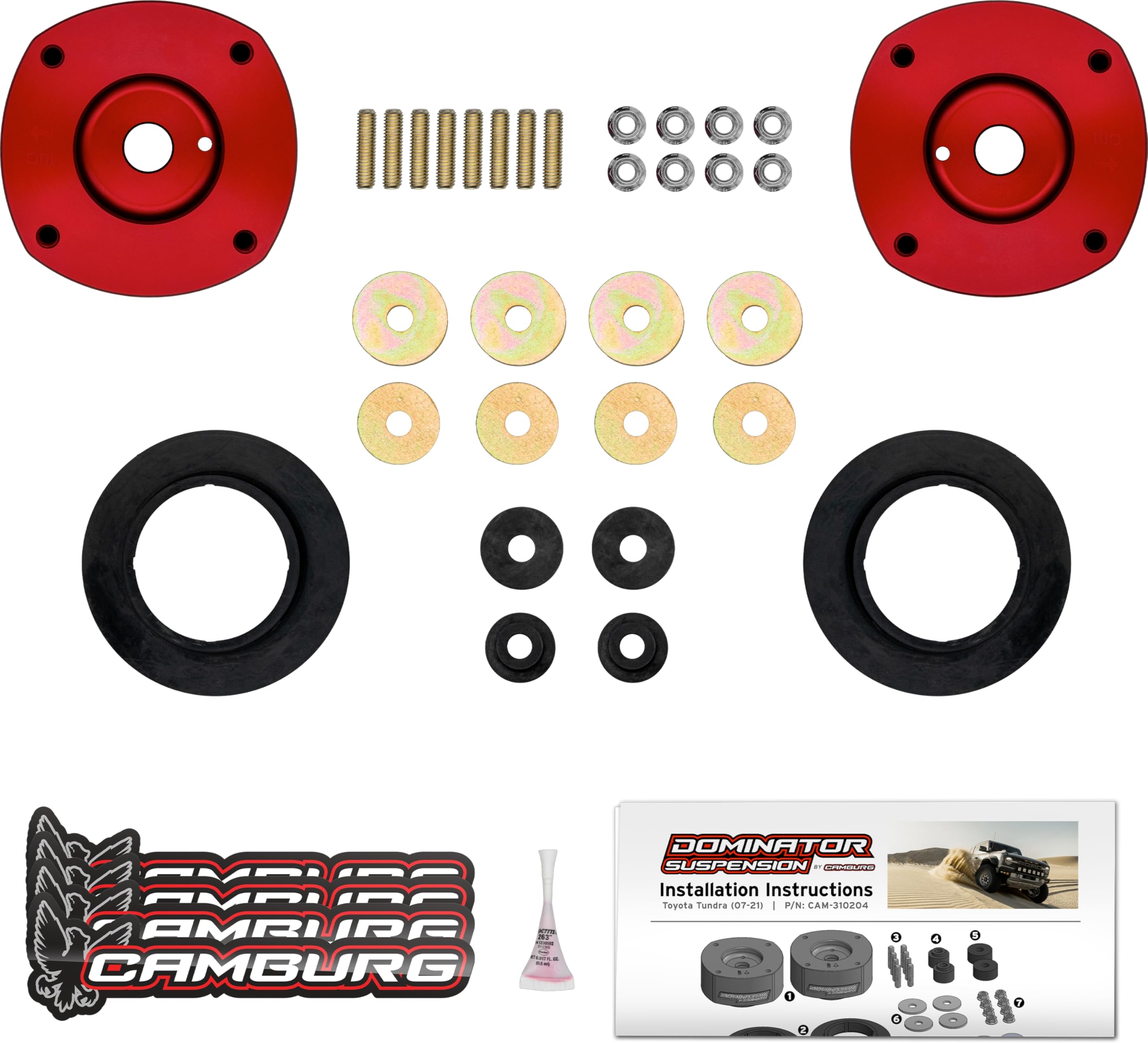 2" Lift Kit, DOMINATOR SUSPENSION: 6061-T6 Billet Aluminum, Red Anodized, Compatible with 2WD/4WD 2007-2021 Toyota Tundra (Excludes TRD)