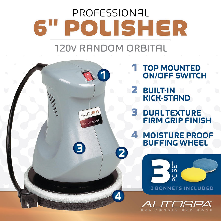 Random Orbital AutoSpa 94000AS 6" 120V Automotive Polisher with 2 Bonus Bonnets